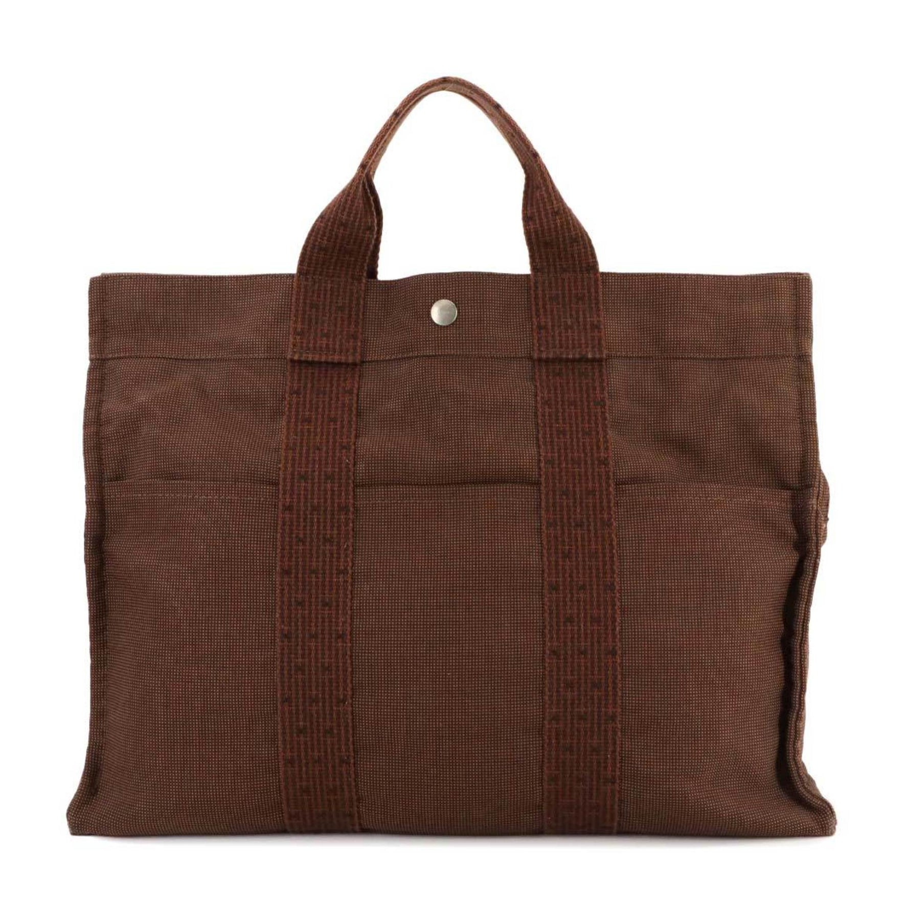Hermes Hermès Herline MM Tote Bag in Brown Canvas with Silver Hardware