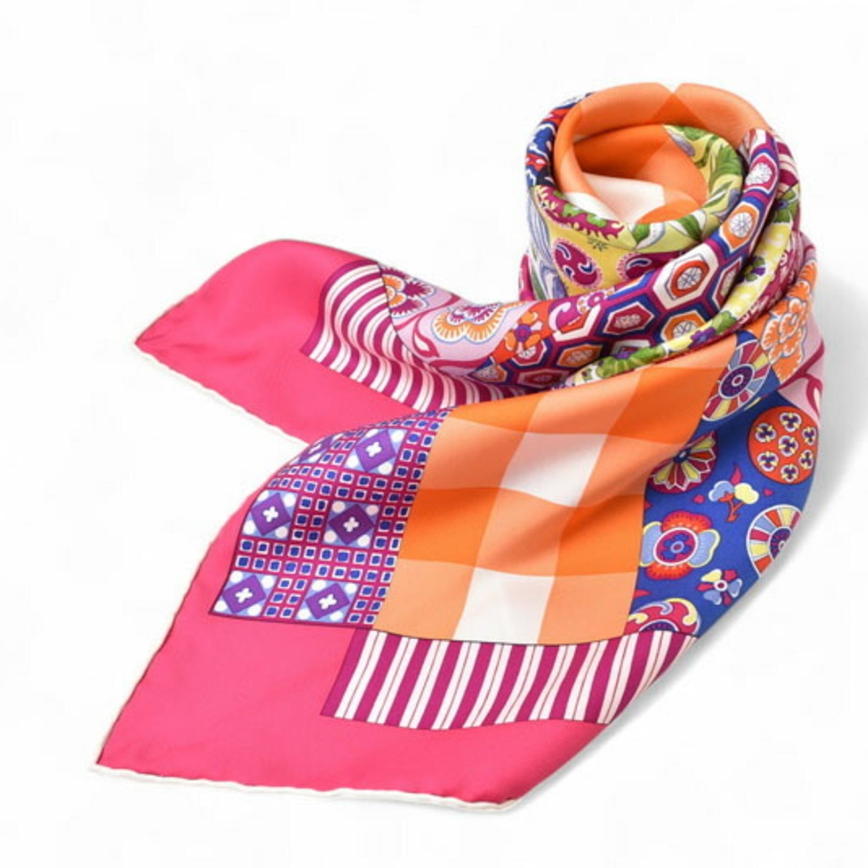Hermes Scarf Muffler Carre 90 Silk Twill L Art du Sarasa of Fuchsia Pink Rouge