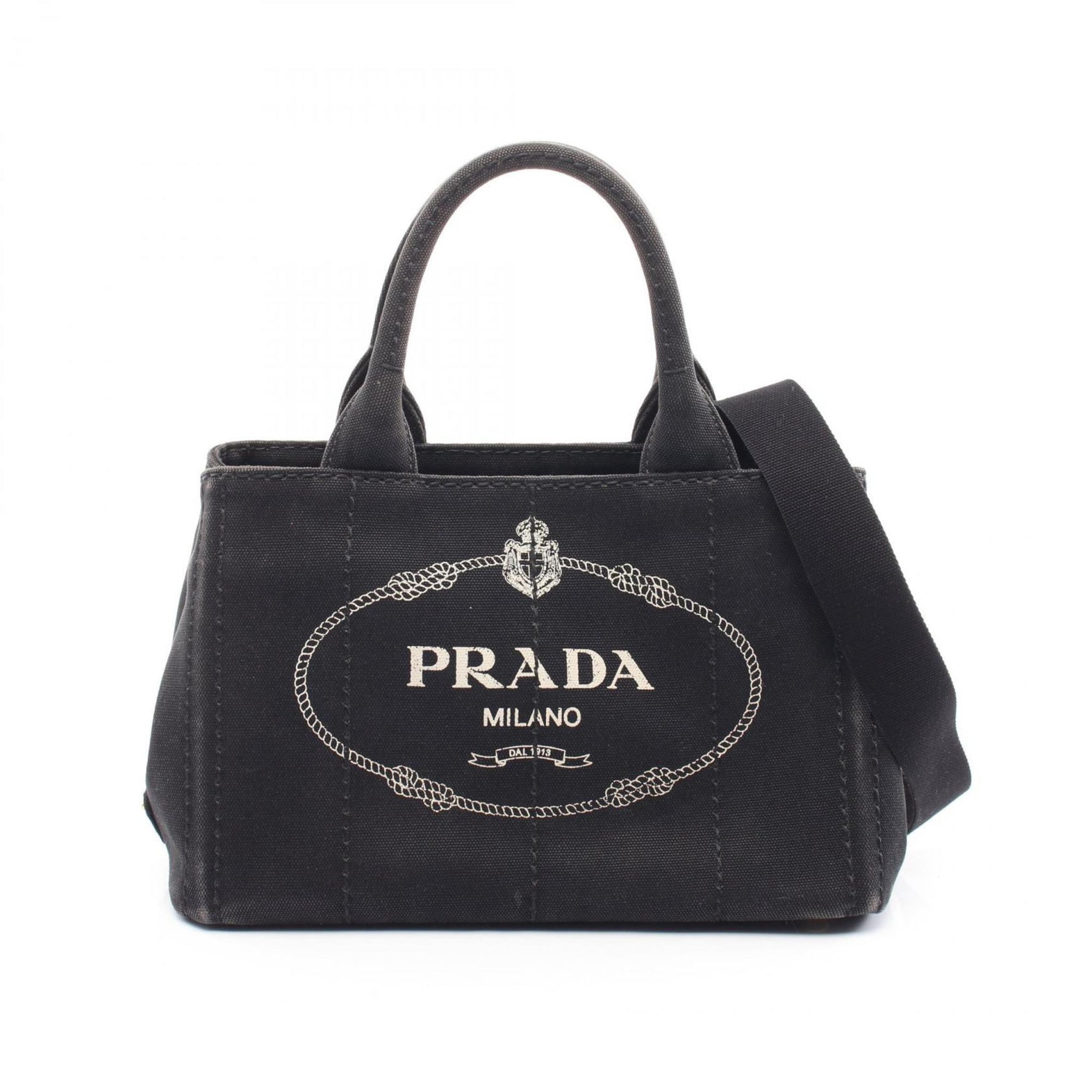 PRADA CANAPA Tote Bag Canvas Women's Black 1BG439