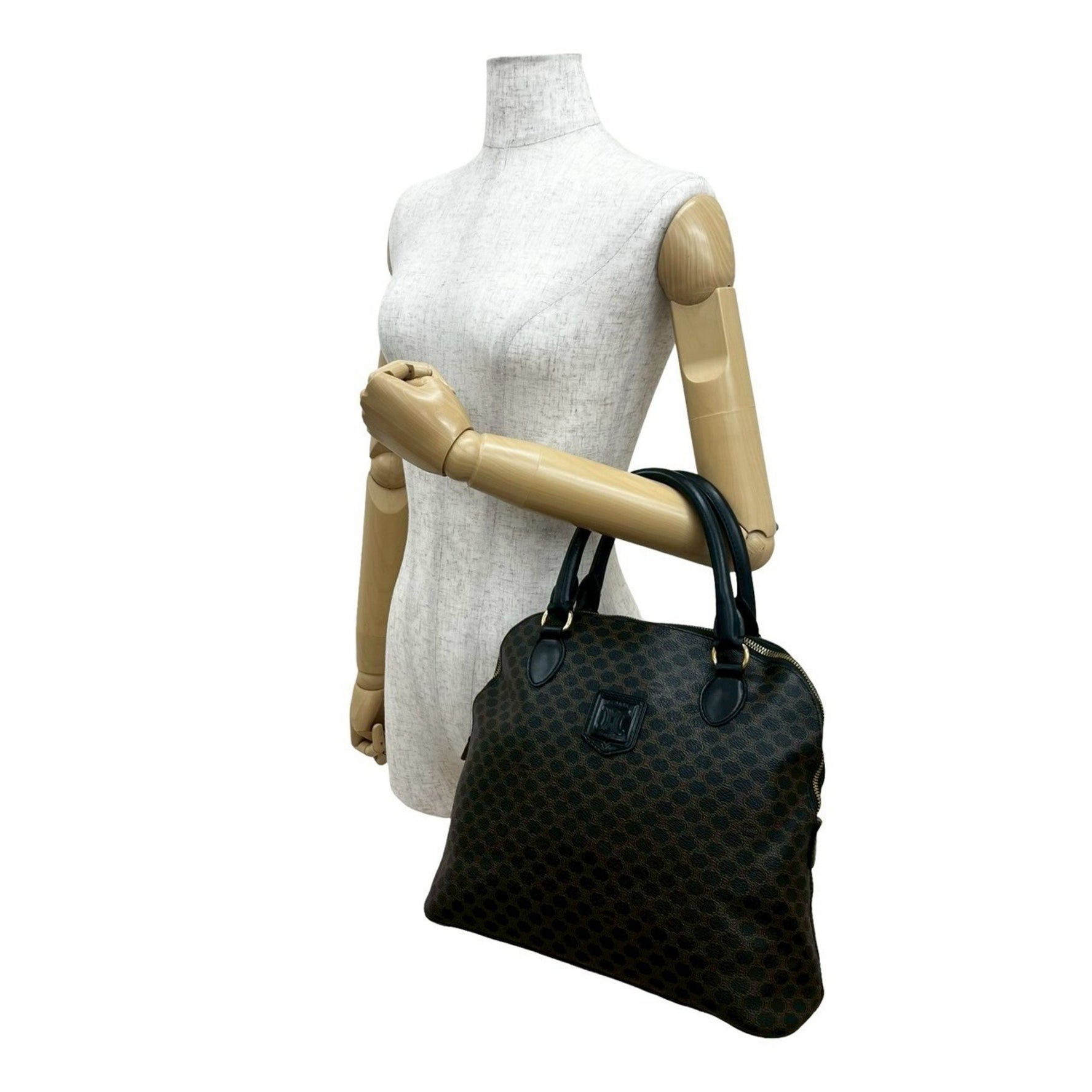 CELINE Vintage Macadam Blason Logo Print Leather Handbag/Tote Bag, Black, 992-2