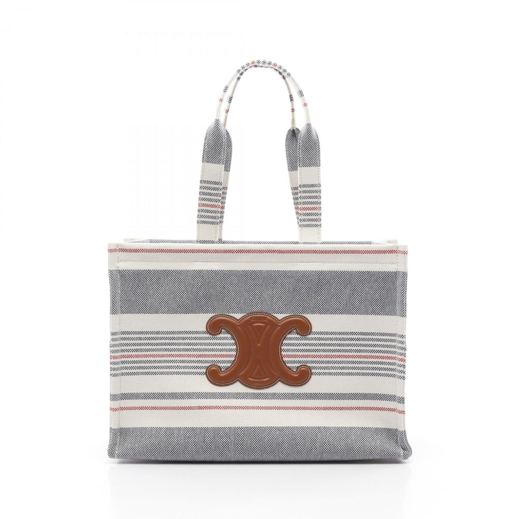 CELINE LARGE CABAS Triomphe Tote Bag Canvas Leather White Navy Red
