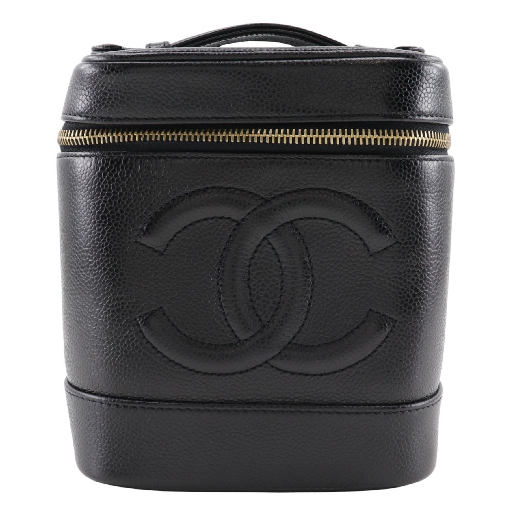CHANEL Vanity Pouch Handbag A01998 Caviar Skin Black Women's