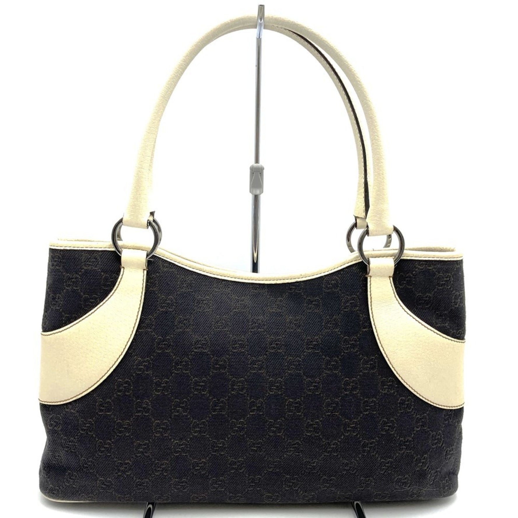 GUCCI 001013 GG Canvas Tote Bag Handbag Leather Women's
