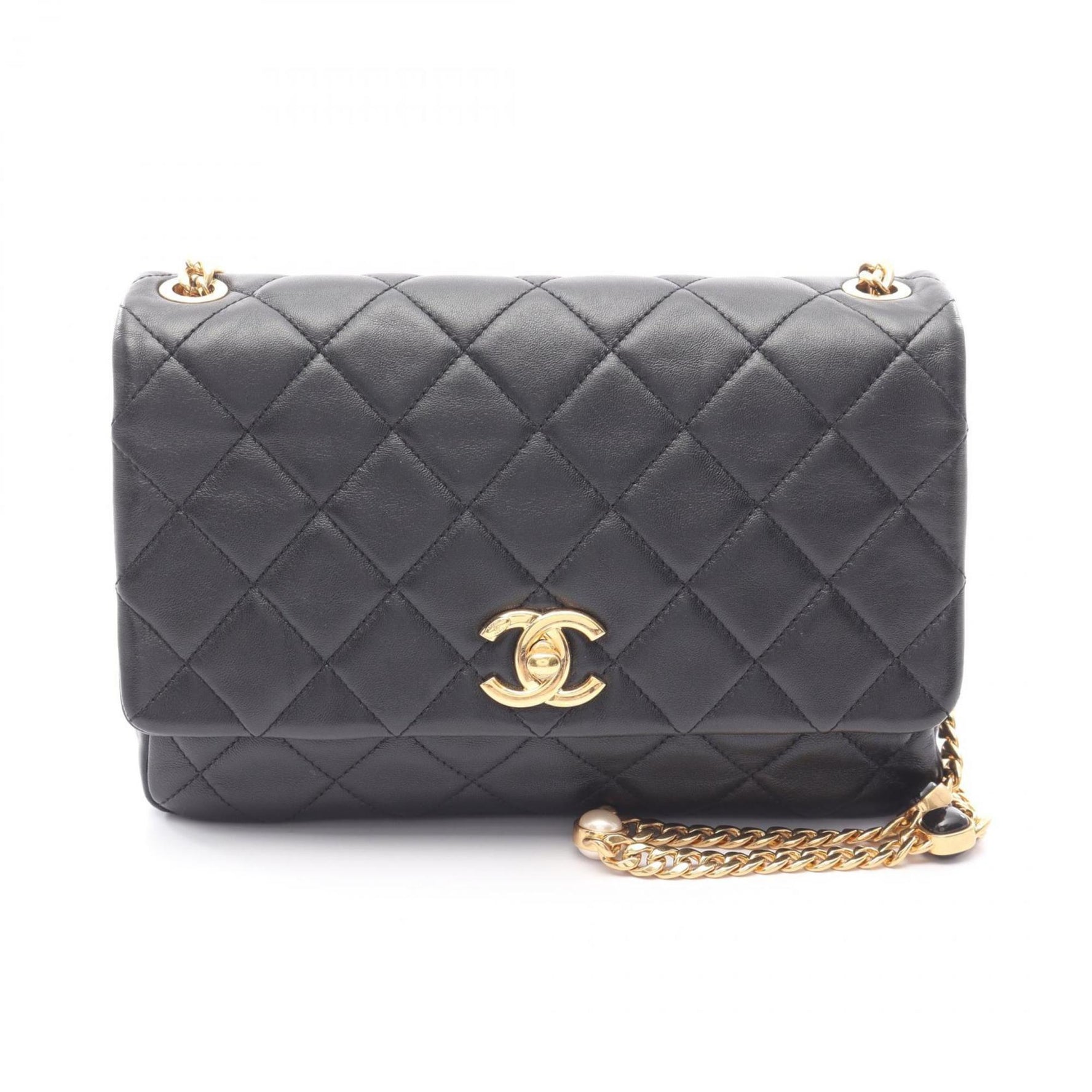CHANEL Matelasse Shoulder Bag, Lambskin Leather, Women's, Black, AS3480