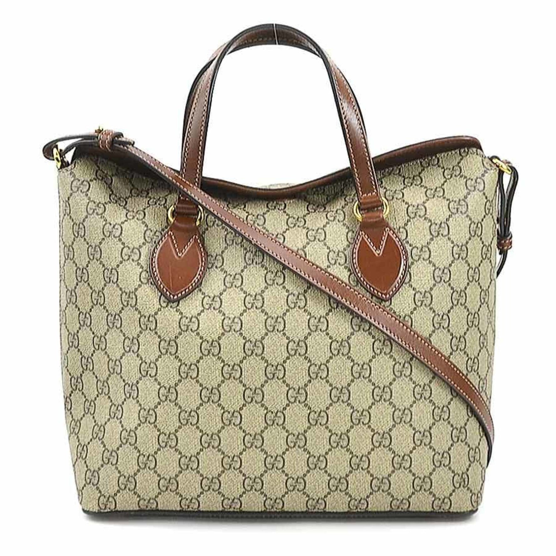 GUCCI Handbag Shoulder Bag GG Supreme Leather Beige Brown Gold Women's e59171j