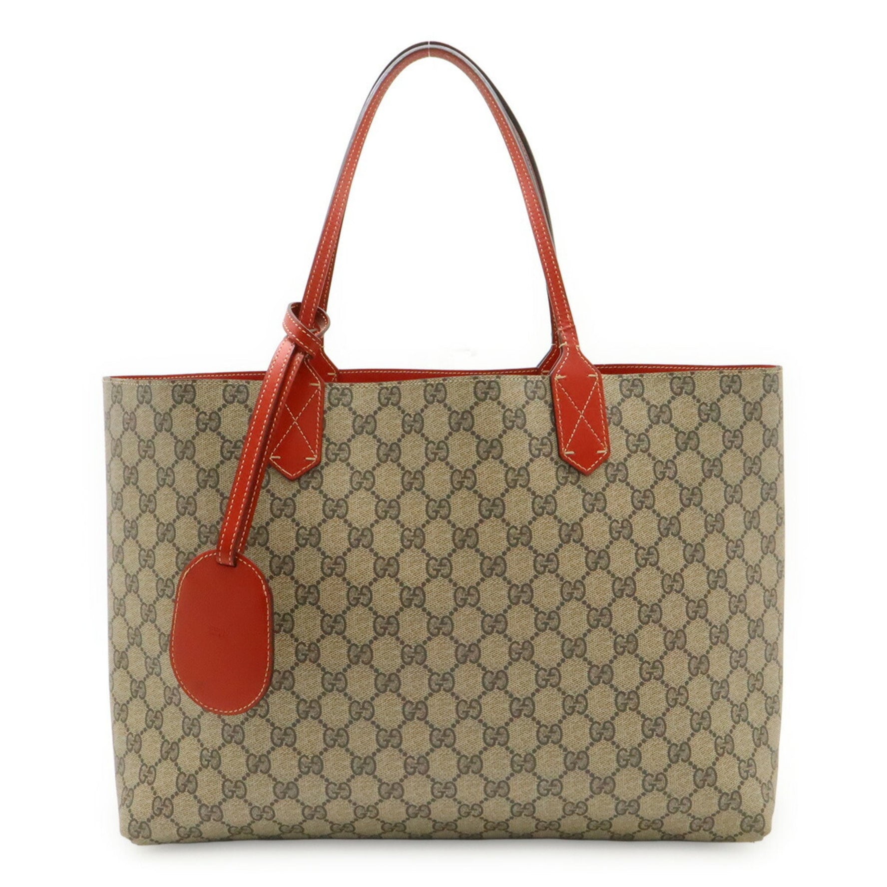 GUCCI GG Supreme Reversible Tote Bag Shoulder PVC Leather Beige Red