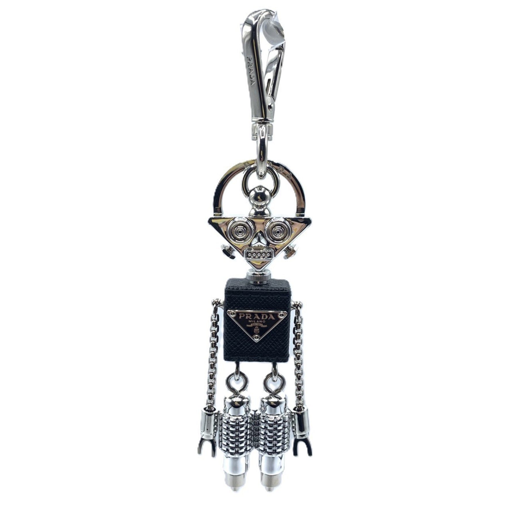 Prada Robot Charm Keychain Silver x Black Triangle RADA