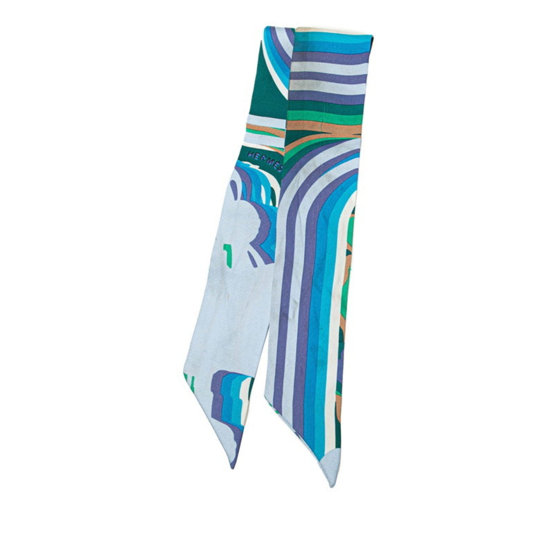 Hermès Twilly Brides de Gala Shadow Scarf, Green, Blue, Multicolor, Silk, HERMES