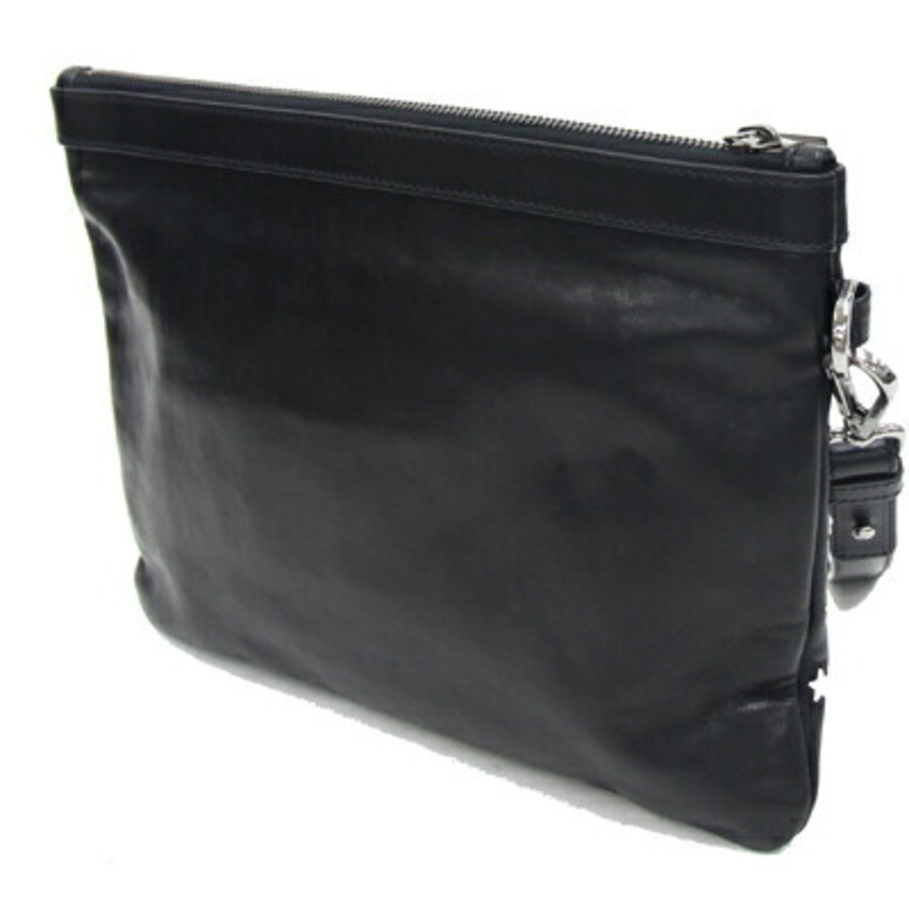 Jimmy Choo Clutch Bag Star Studs Derek Black White Leather Strap Pouch Men's