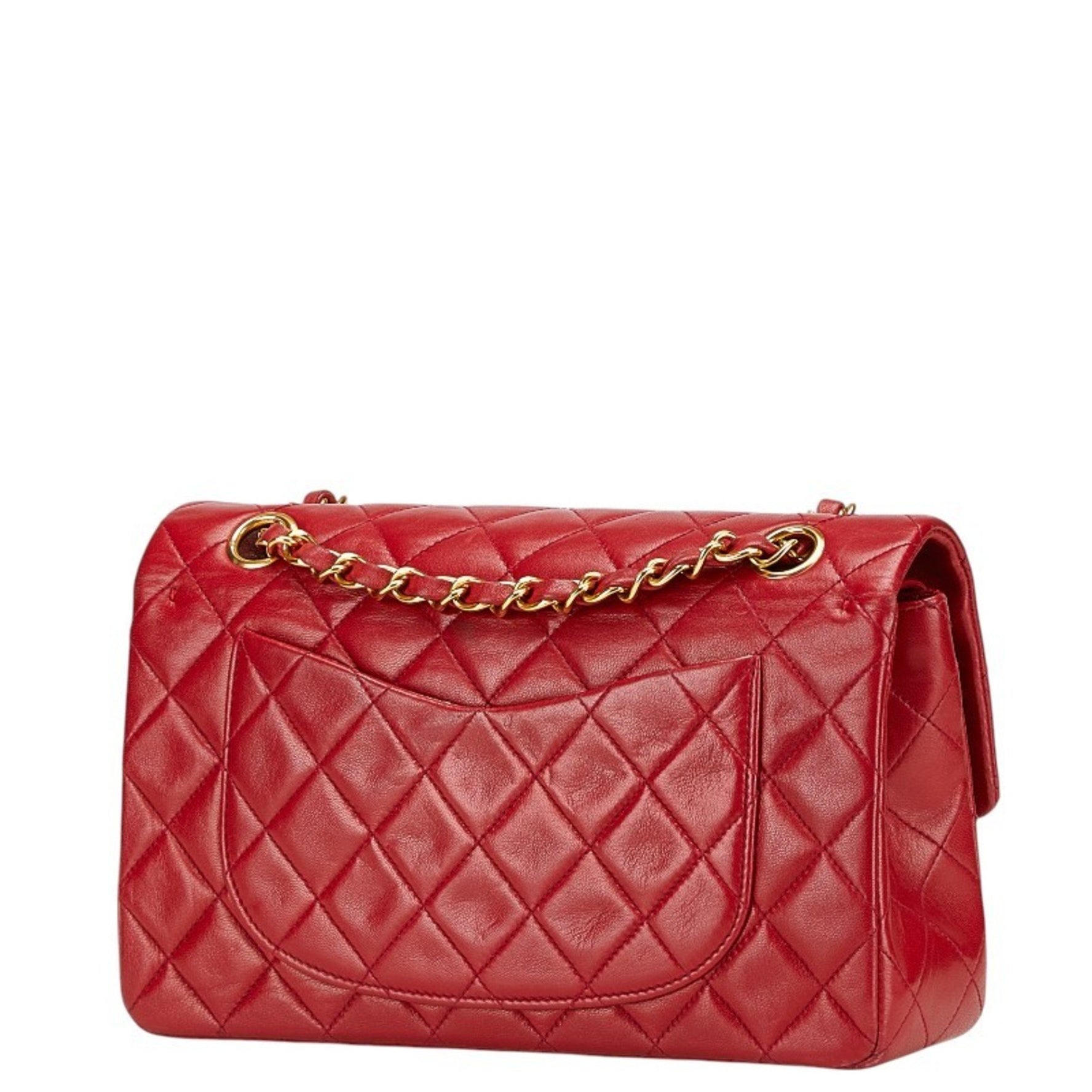 CHANEL Matelasse 23 Double Flap Coco Mark Chain Shoulder Bag in Red Lambskin