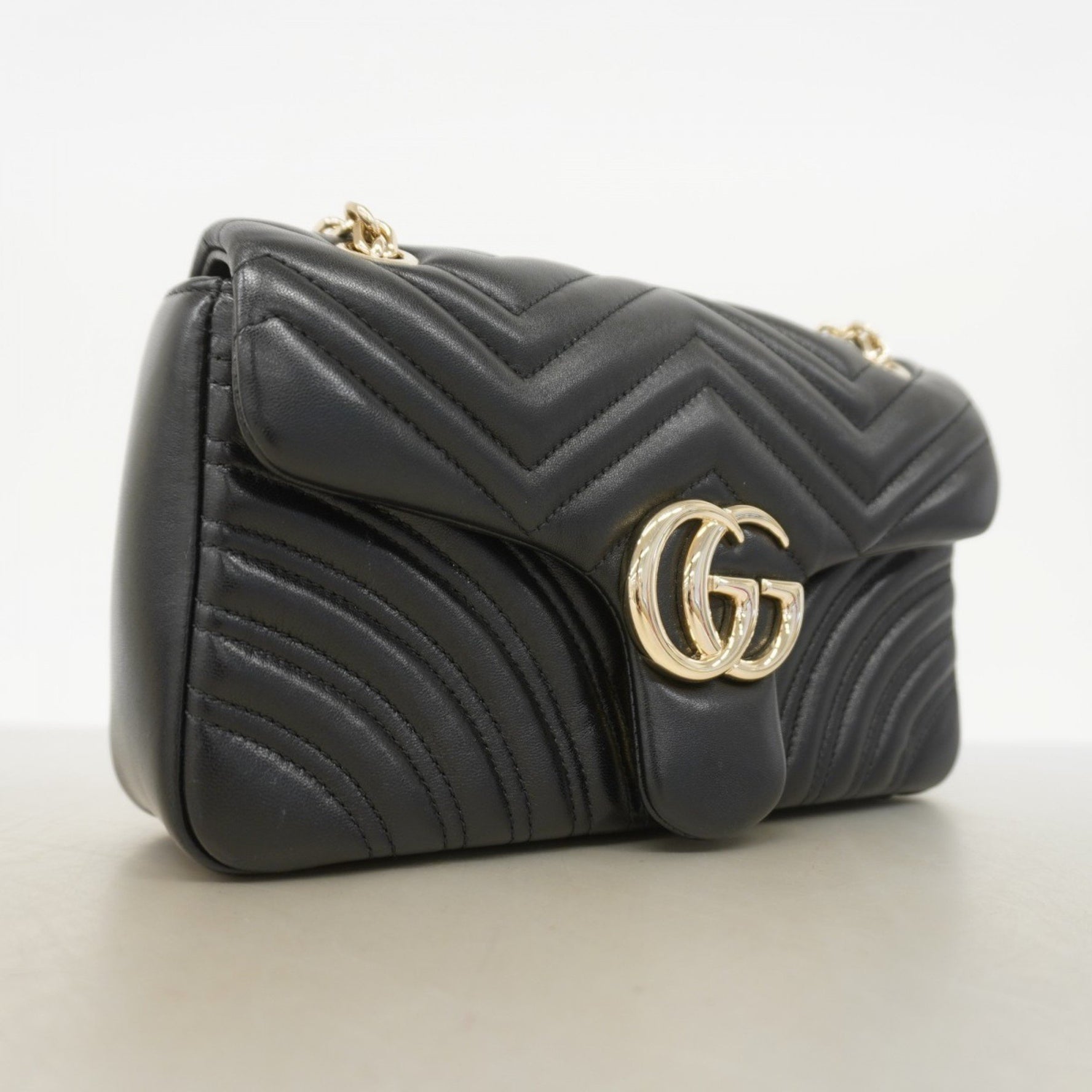 Gucci GG Marmont Shoulder Bag Leather Black Champagne Women's