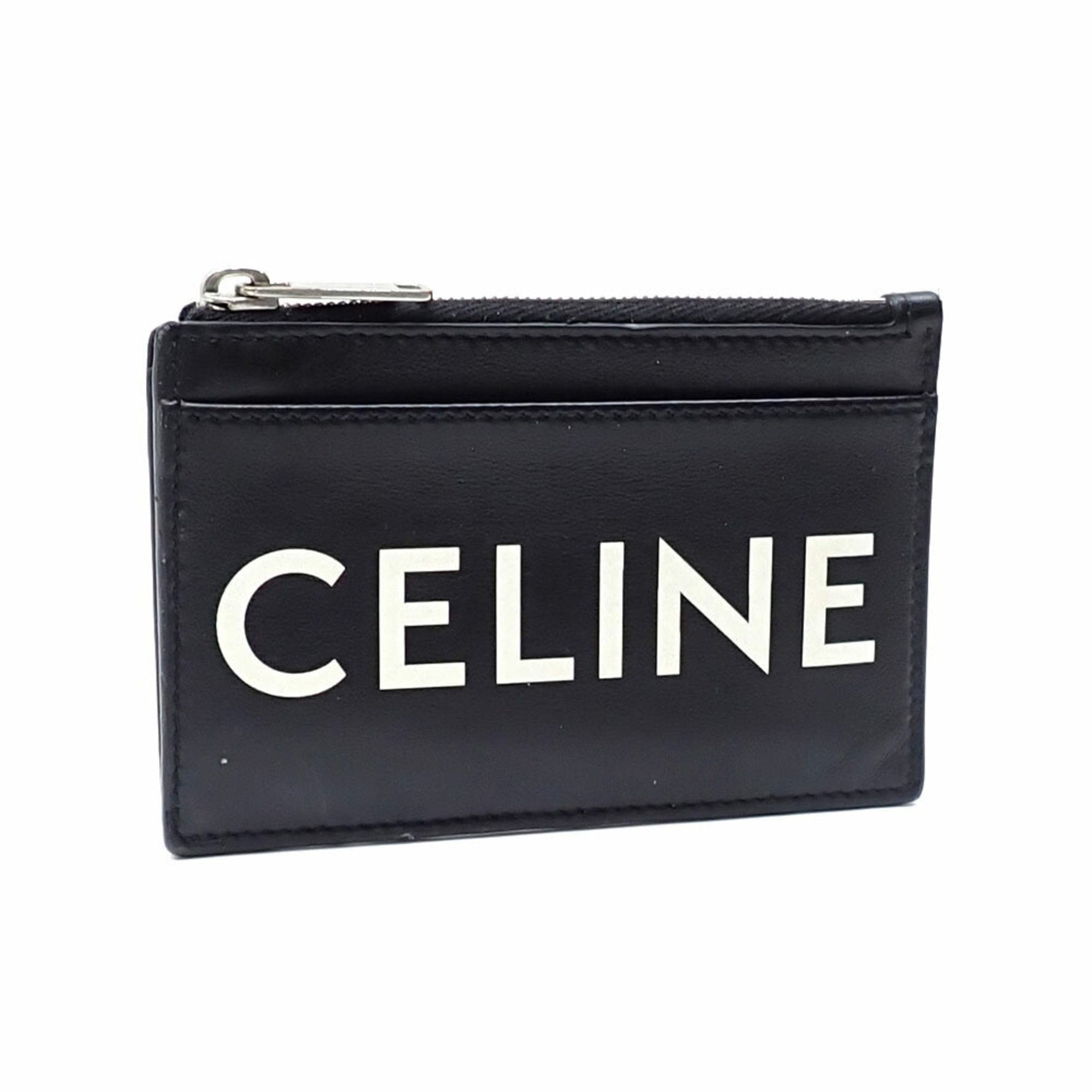Celine Coin Case and Card Zip Holder Black White Leather 10F993DMF.38SI Fragment Purse for Women Men