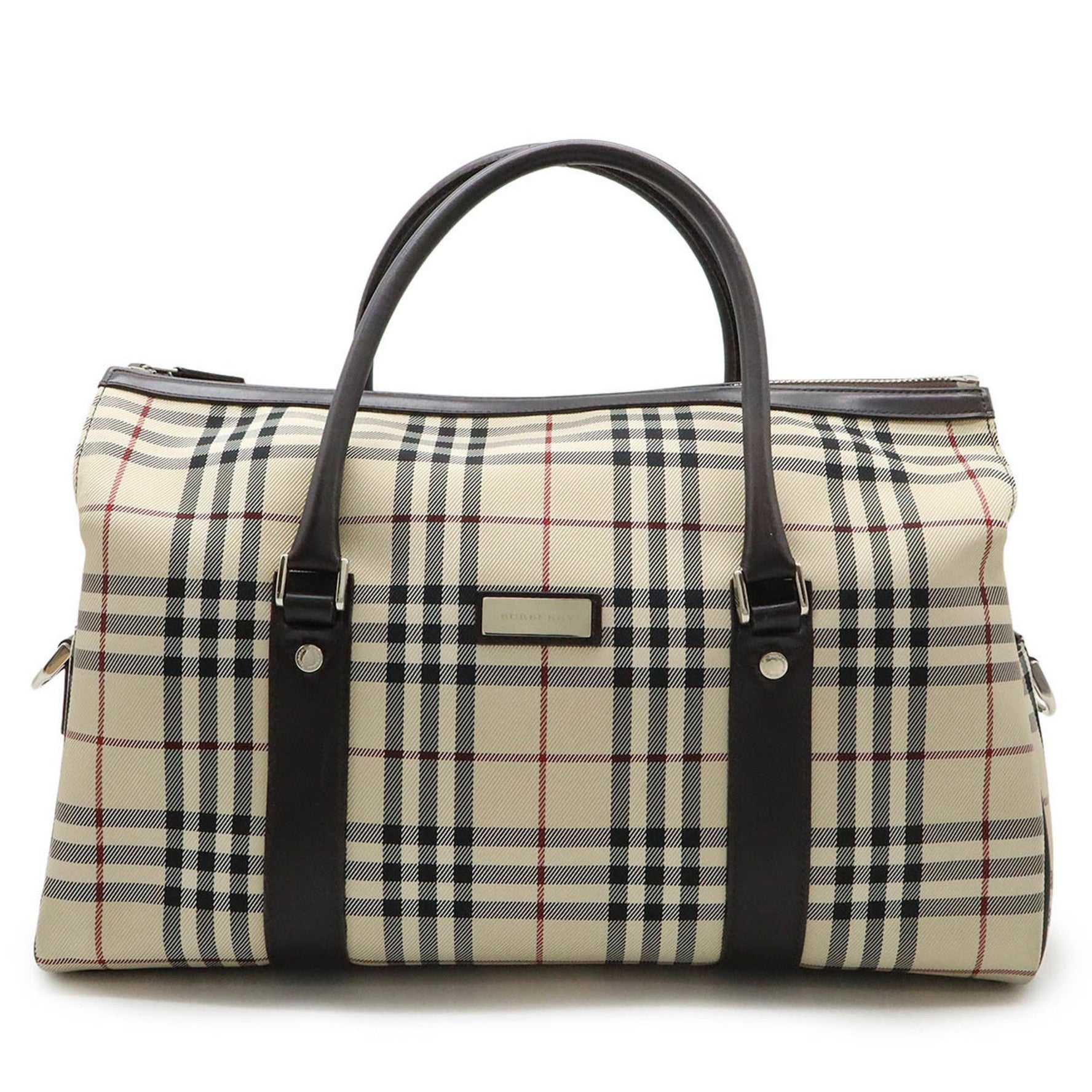 BURBERRY Nova Check Pattern Boston Bag Travel Nylon Canvas Beige Dark Brown
