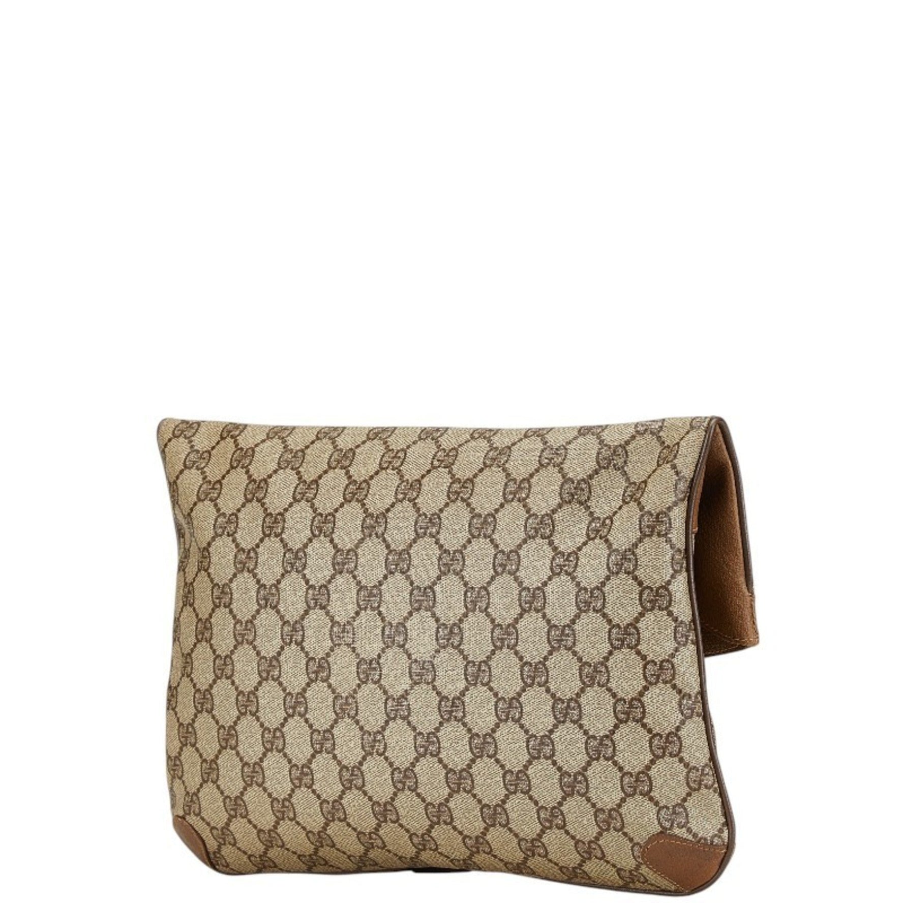 Gucci Old GG Supreme Clutch Bag Second 89 02 075 Beige Brown PVC Leather