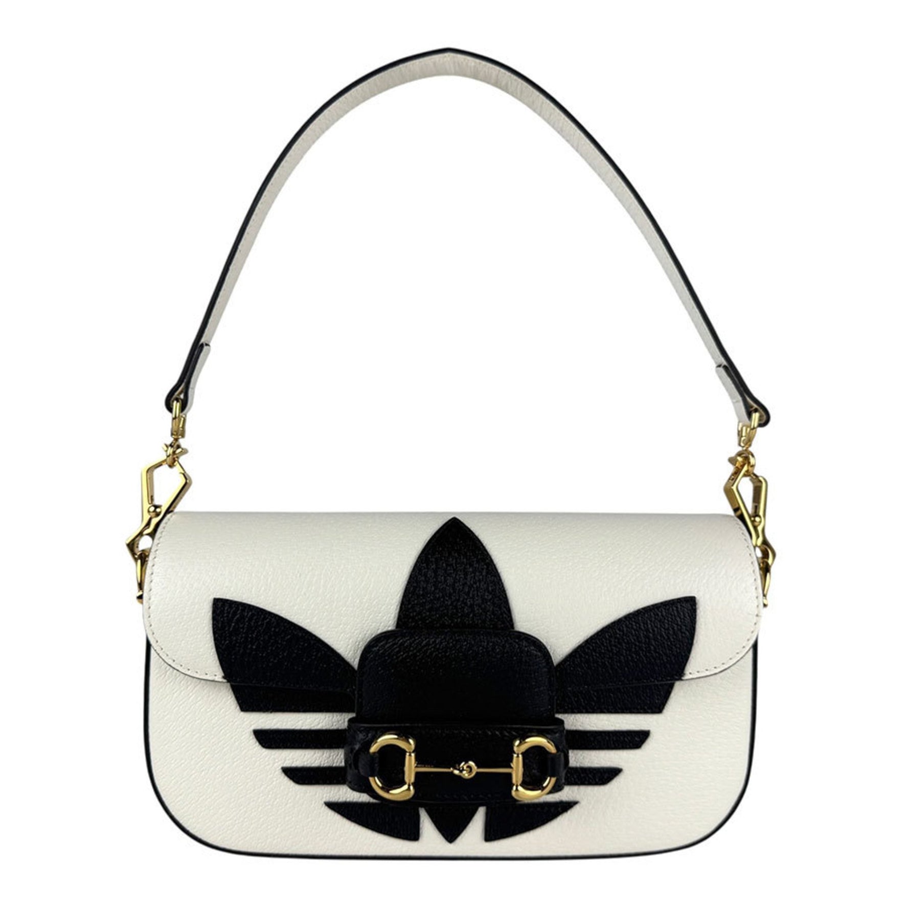 Gucci x adidas Shoulder Bag in Leather and Metal, White, Black, Gold