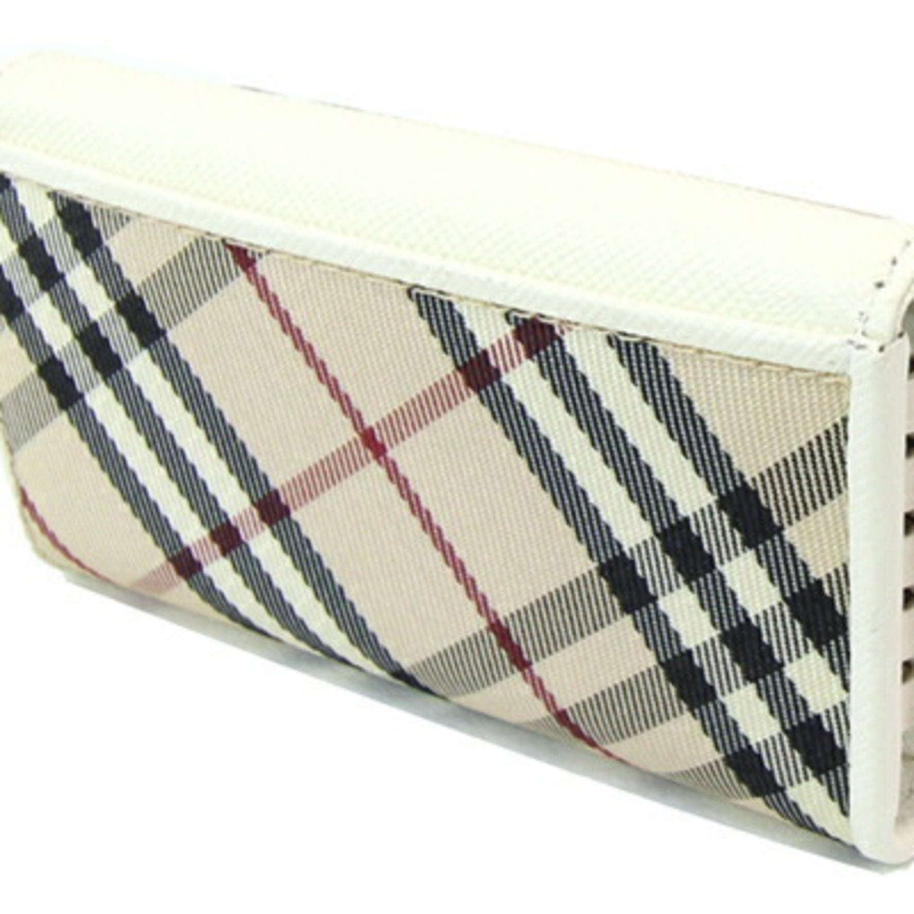 Burberry 4-ring key case in white, beige, leather, nylon canvas, ring, Nova check, for women, BURBERRY