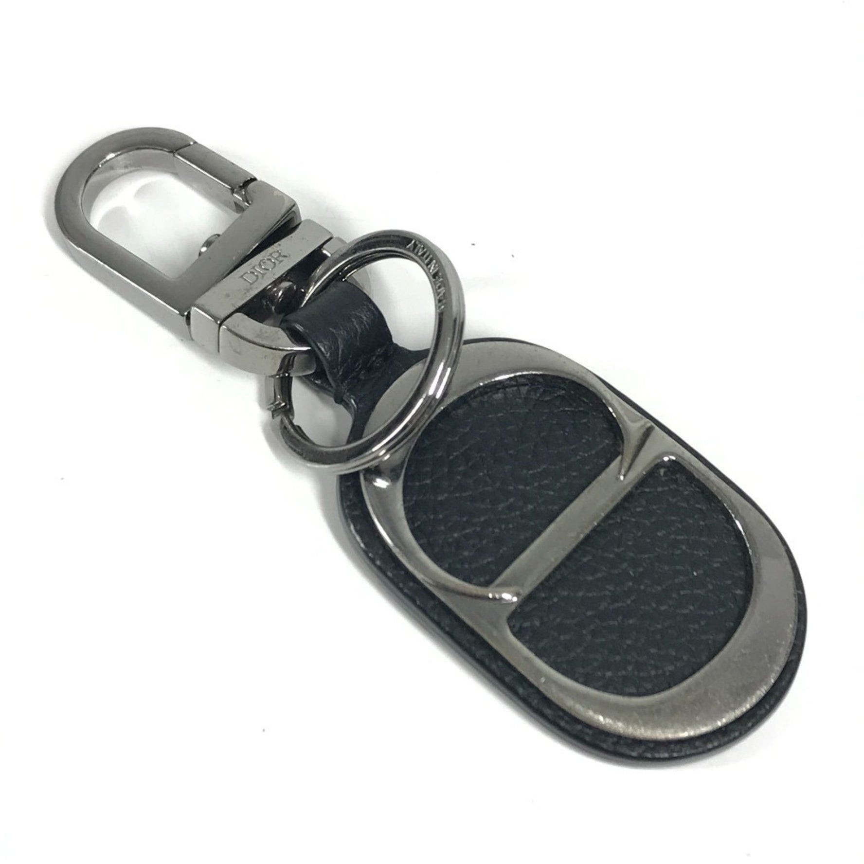 Christian Dior Dior CD logo bag charm key ring holder leather black