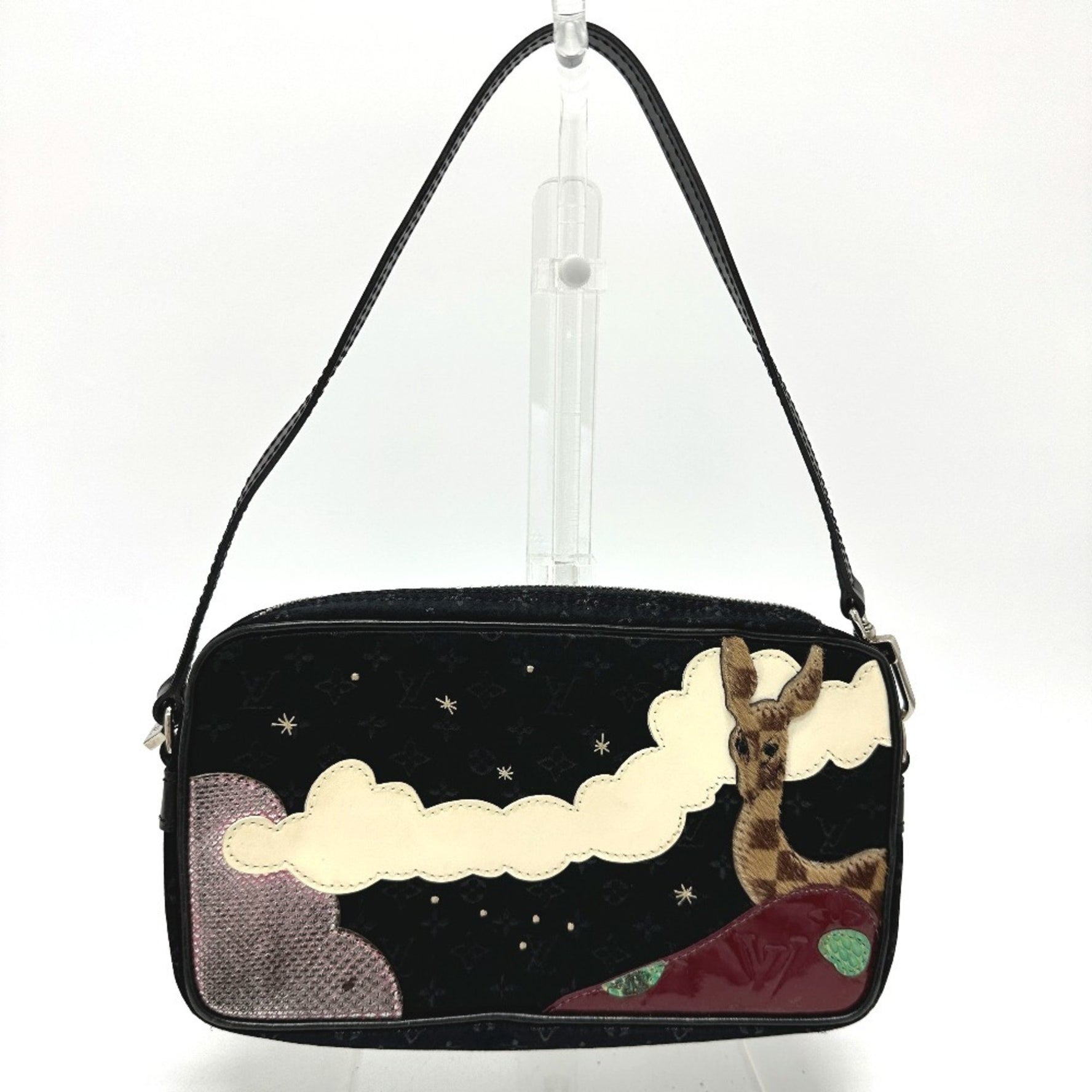 LOUIS VUITTON M92275 Monogram Satin Pochette Comte de Fay Handbag Shoulder Bag Women's Black