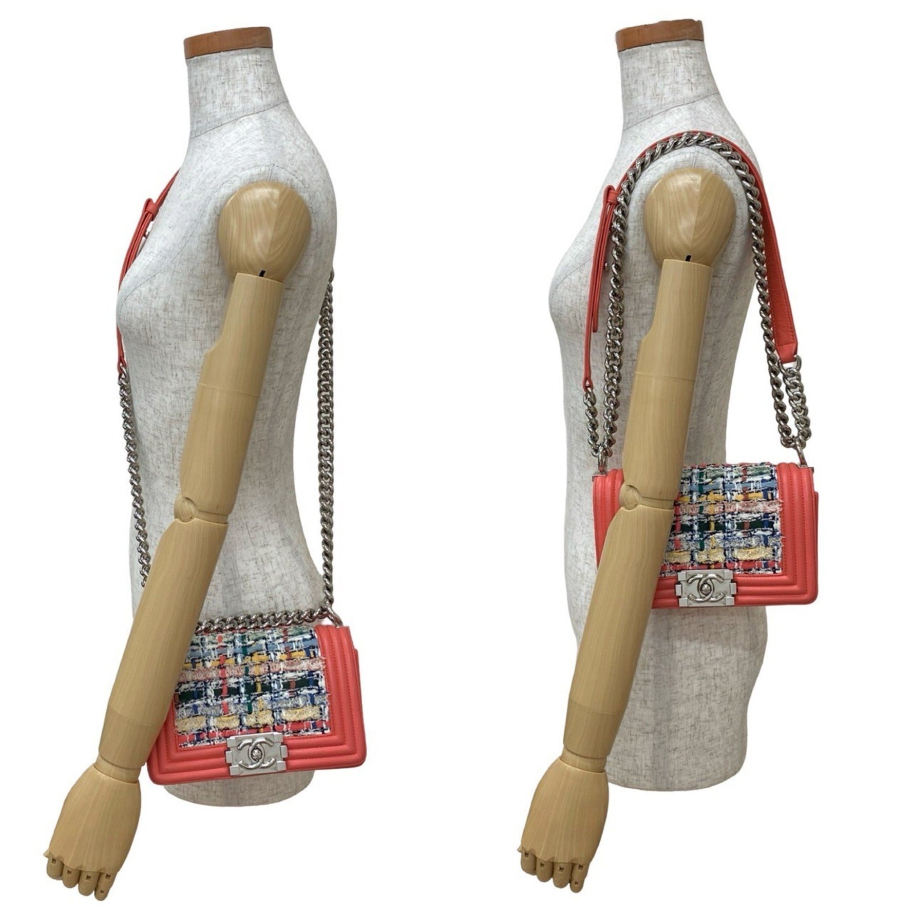 CHANEL Boy Leather Tweed Shoulder Bag in Pink and Multicolor