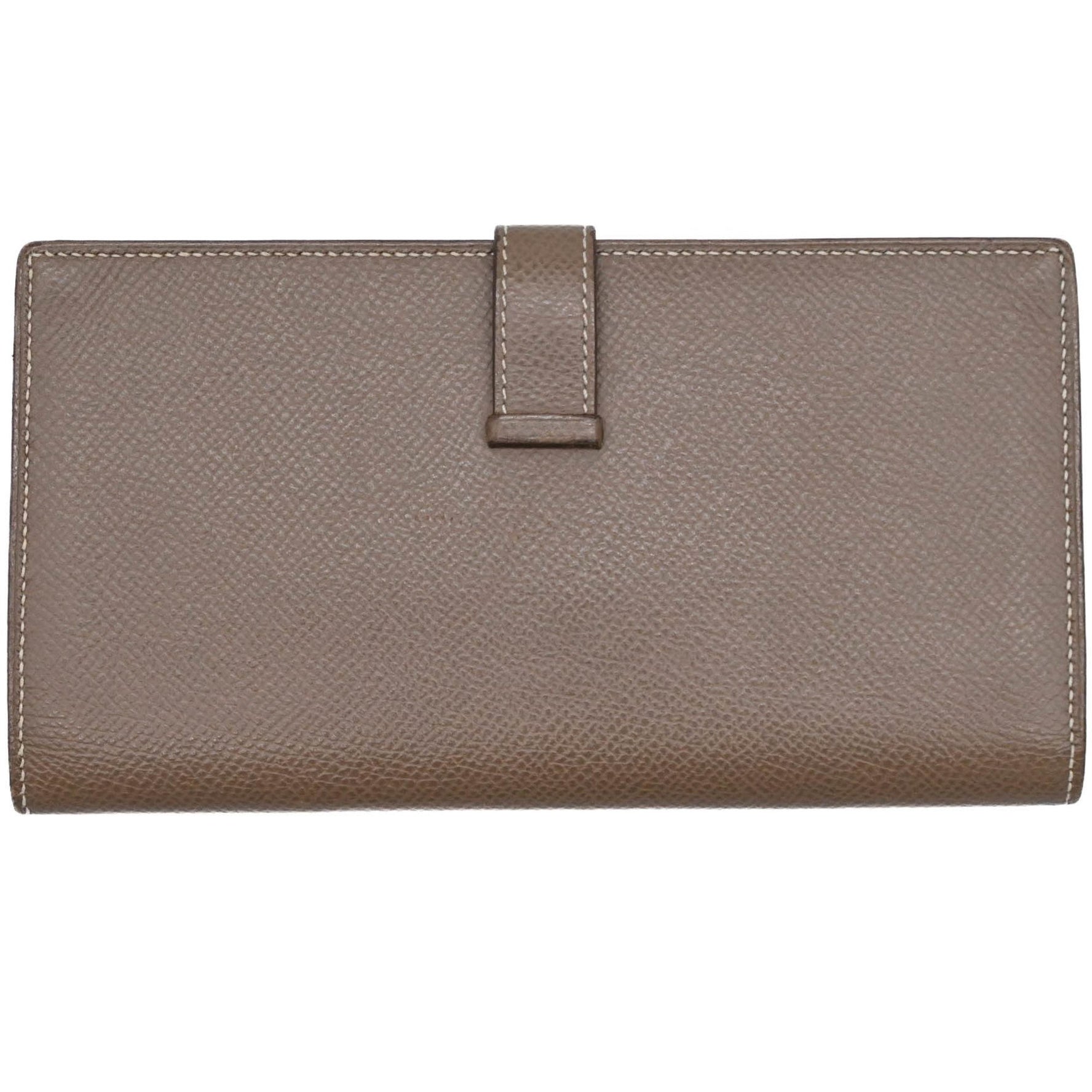 HERMES Bearn Soufflet Long Wallet Epsom Leather Etoupe #D