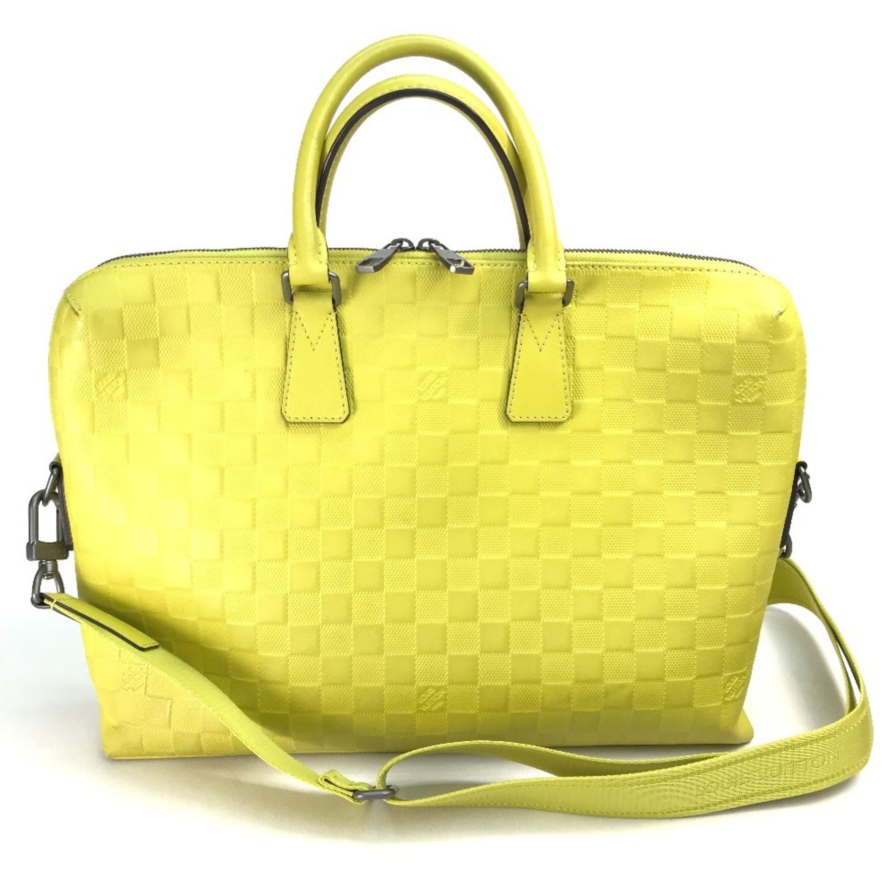 LOUIS VUITTON N41391 Damier Infini Porte-document-jour 2-way shoulder bag/business bag in leather, men's, Vert Ashido yellow.