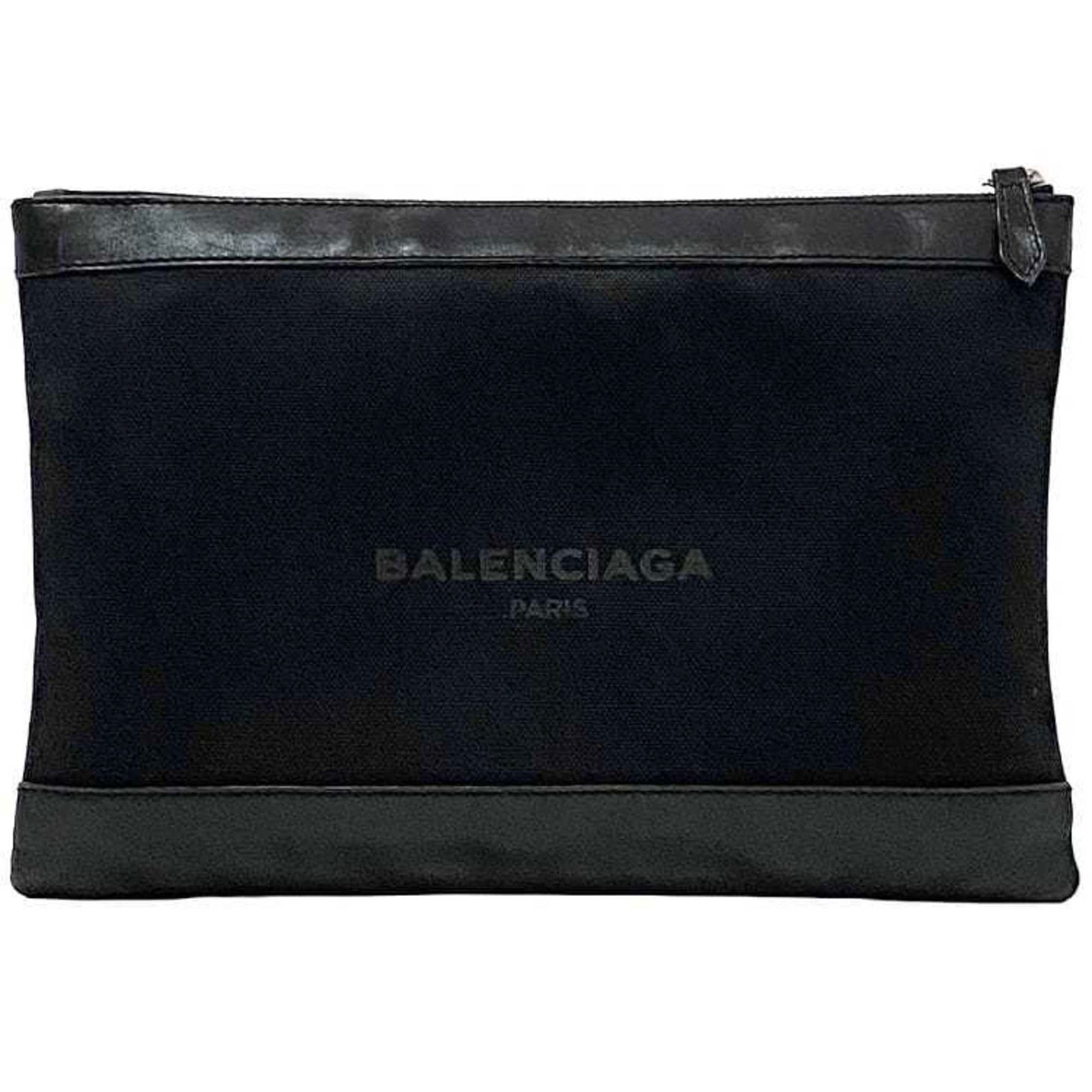 Balenciaga Clutch Bag Navy Clip M ec-23389 Black 1000 B Second Canvas Leather BALENCIAGA Men's Women's