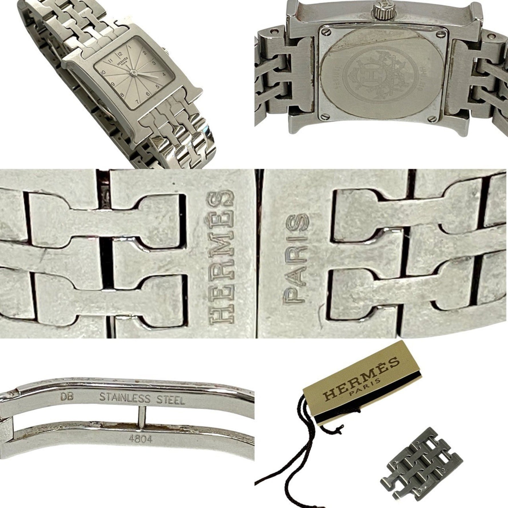 HERMES H Watch Stainless Steel Wristwatch for Men and Women, Silver,