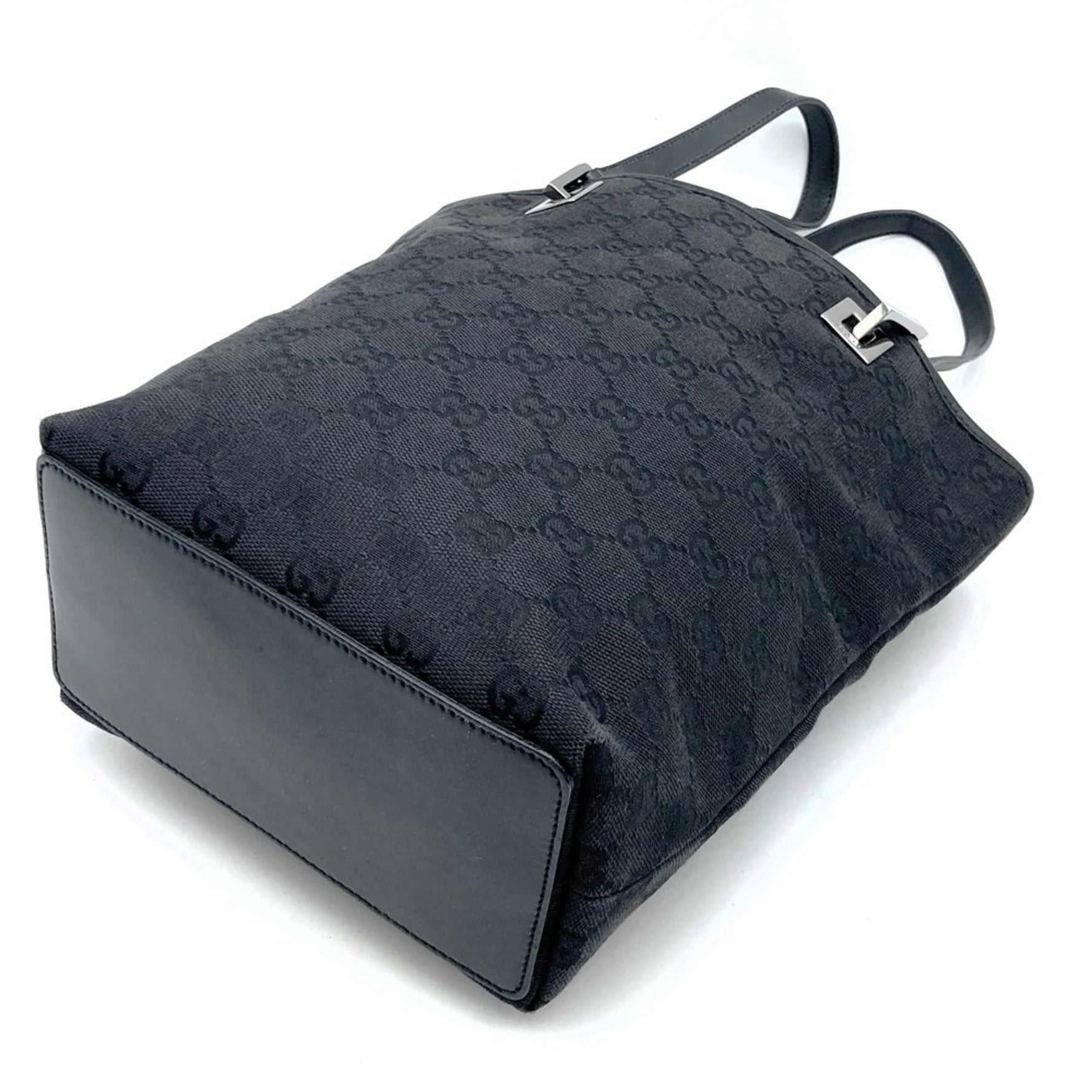 GUCCI Handbag, Tote Bag, Shoulder GG Canvas, Leather, Black, Women's and Men's