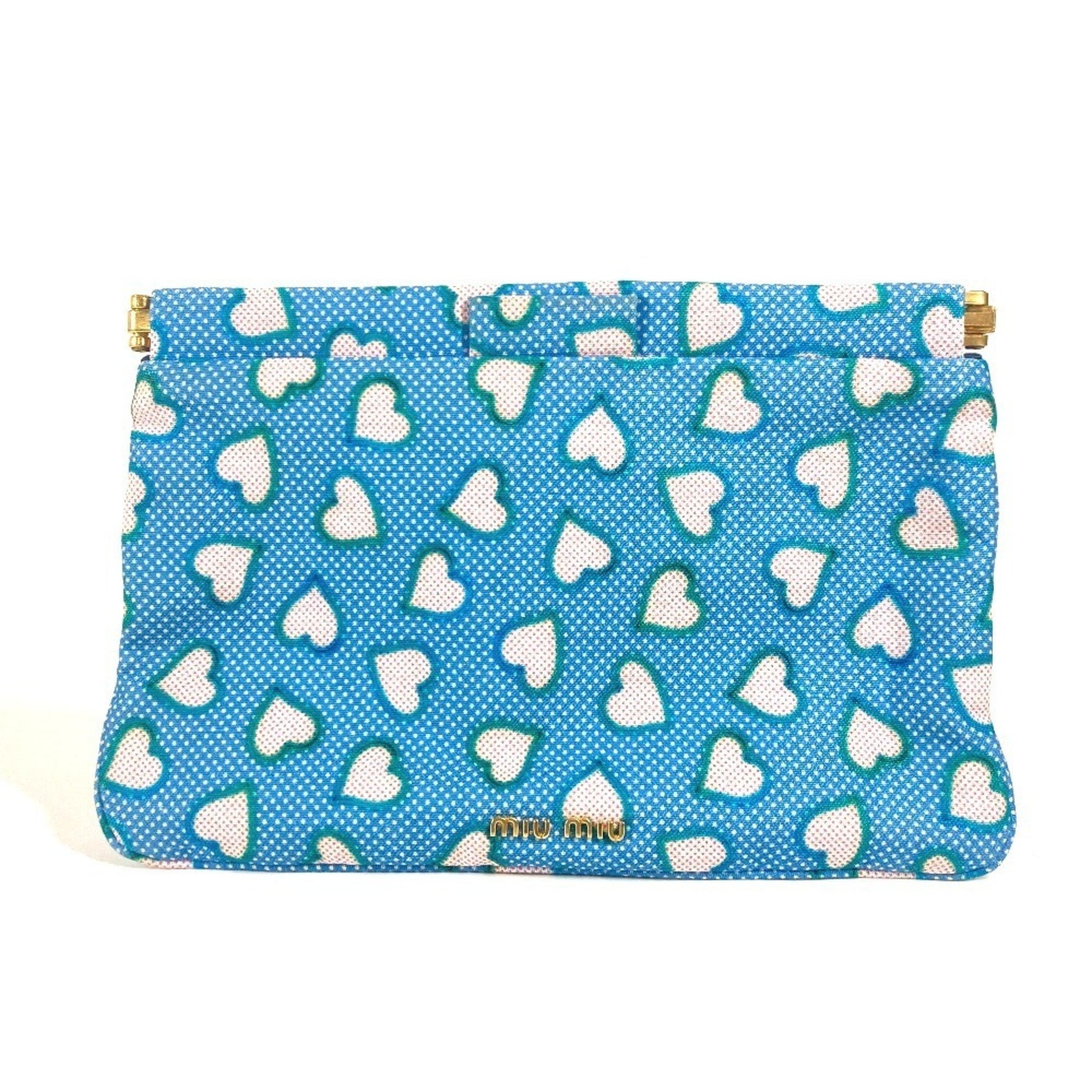 Miu Miu miu heart logo pouch bag clutch canvas ladies blue