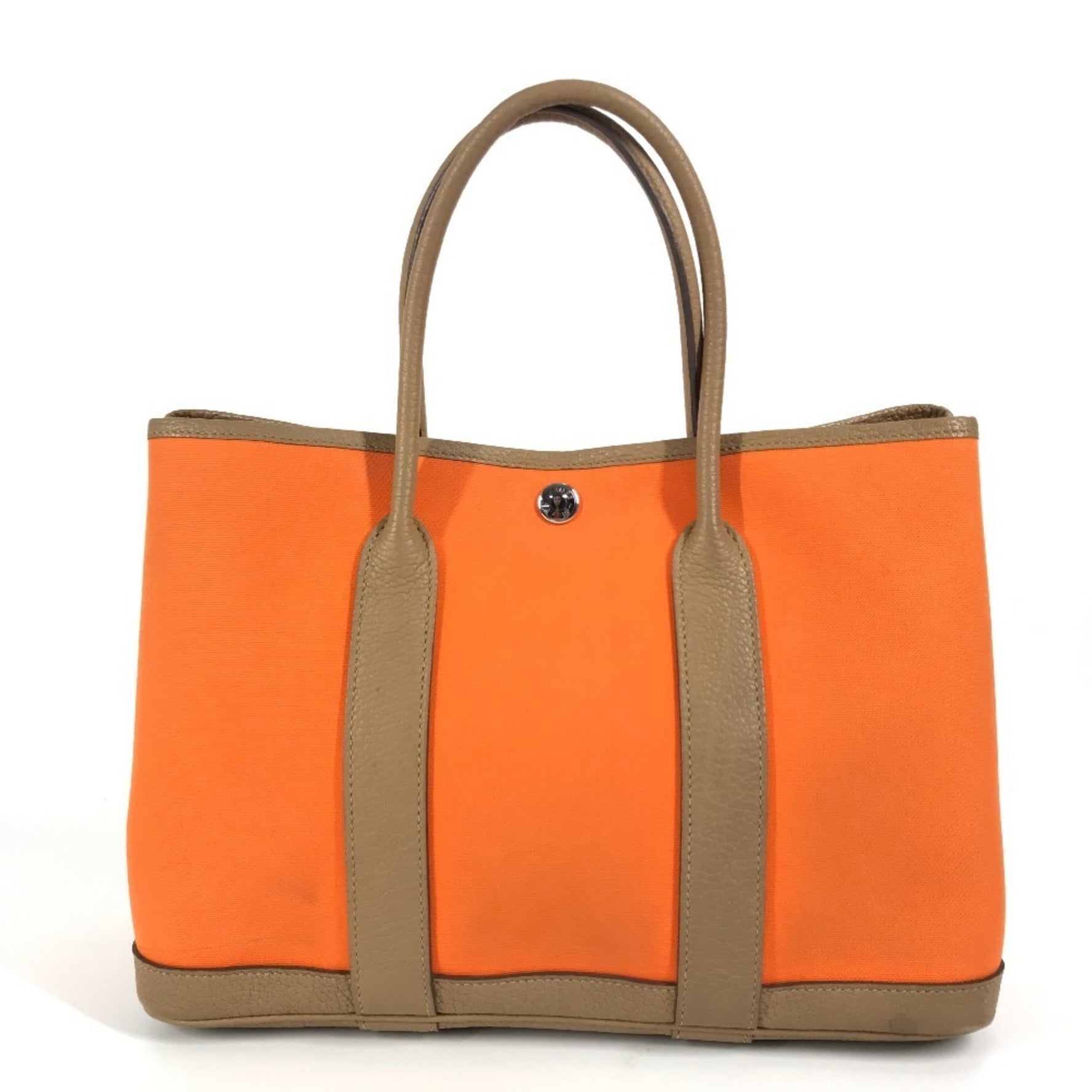 HERMES Garden Party TPM Tote Bag, Handbag, Toile Officier Negonda, Orange, Chai Orange