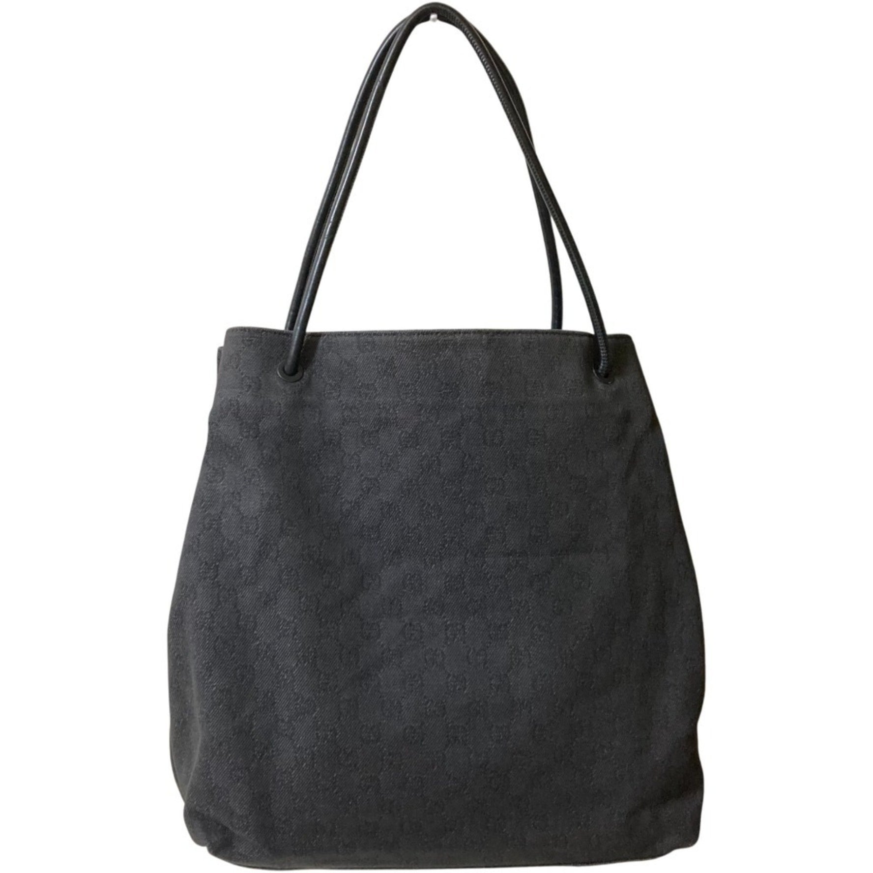 GUCCI GG Canvas Tote Bag with Leather Handles, Gray