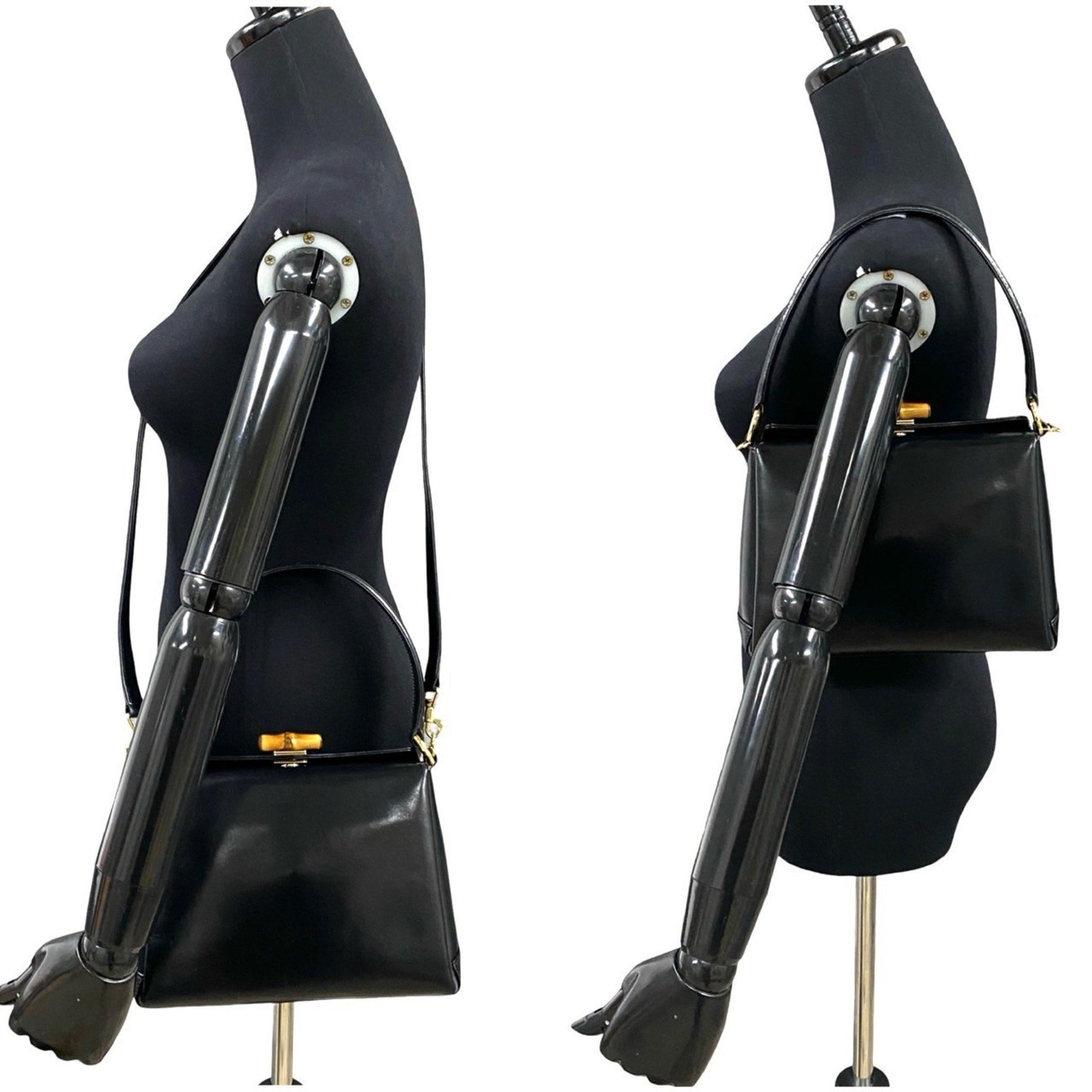 GUCCI Old Vintage Bamboo Calf Leather Handbag/Shoulder Bag 845-1