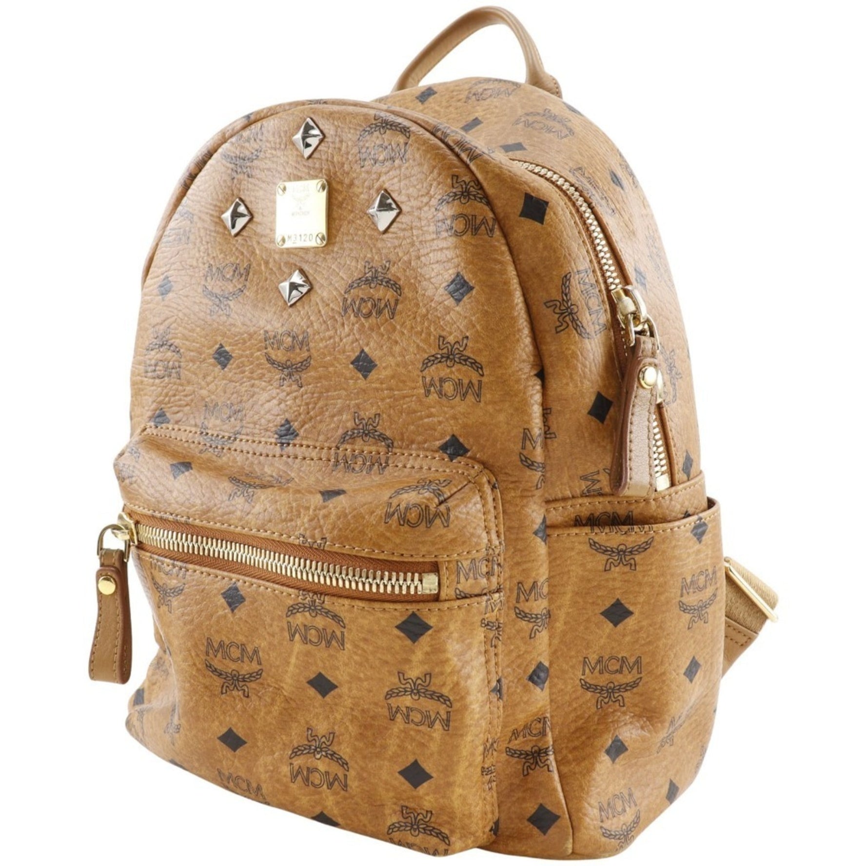 MCM Glam Backpack/Daypack Small Studs MMK2AVE20 PVC Brown 2way A5 Double Logogram Women's