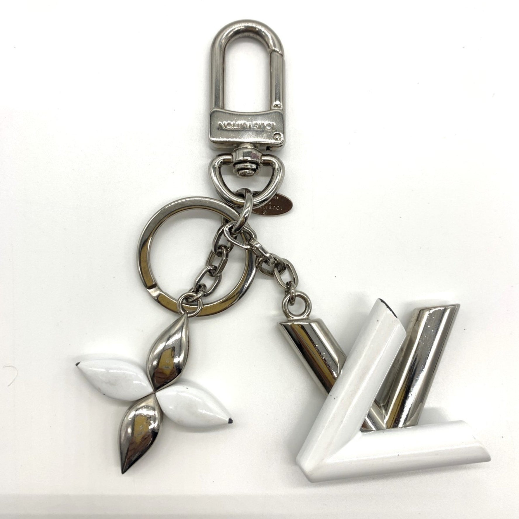 Louis Vuitton Keyring Monogram Flower Twist Keychain White x Silver