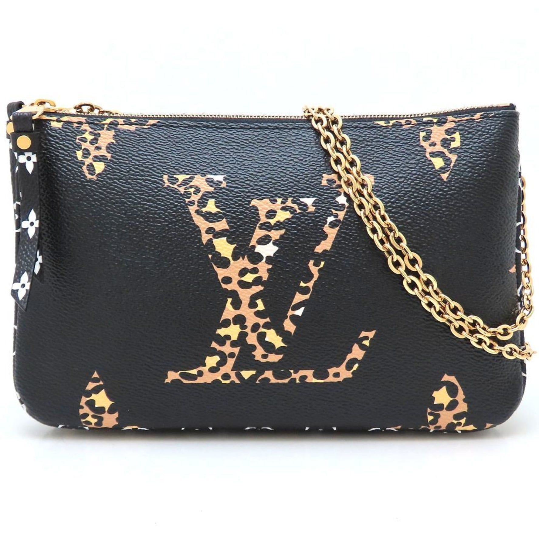 LOUIS VUITTON Monogram Jungle Pochette Double Zip Shoulder Bag in Noir Brown
