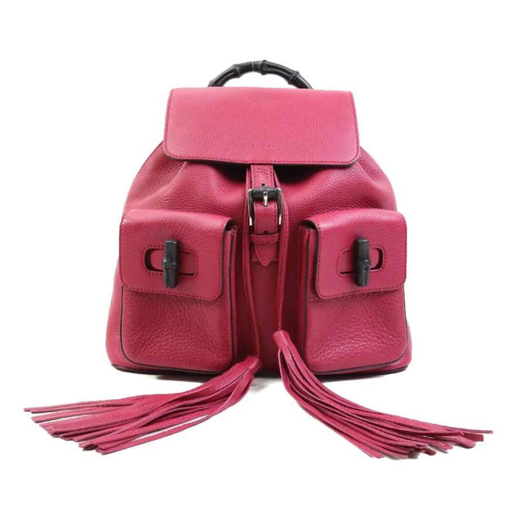 Gucci Bamboo Leather Backpack in Magenta and Silver