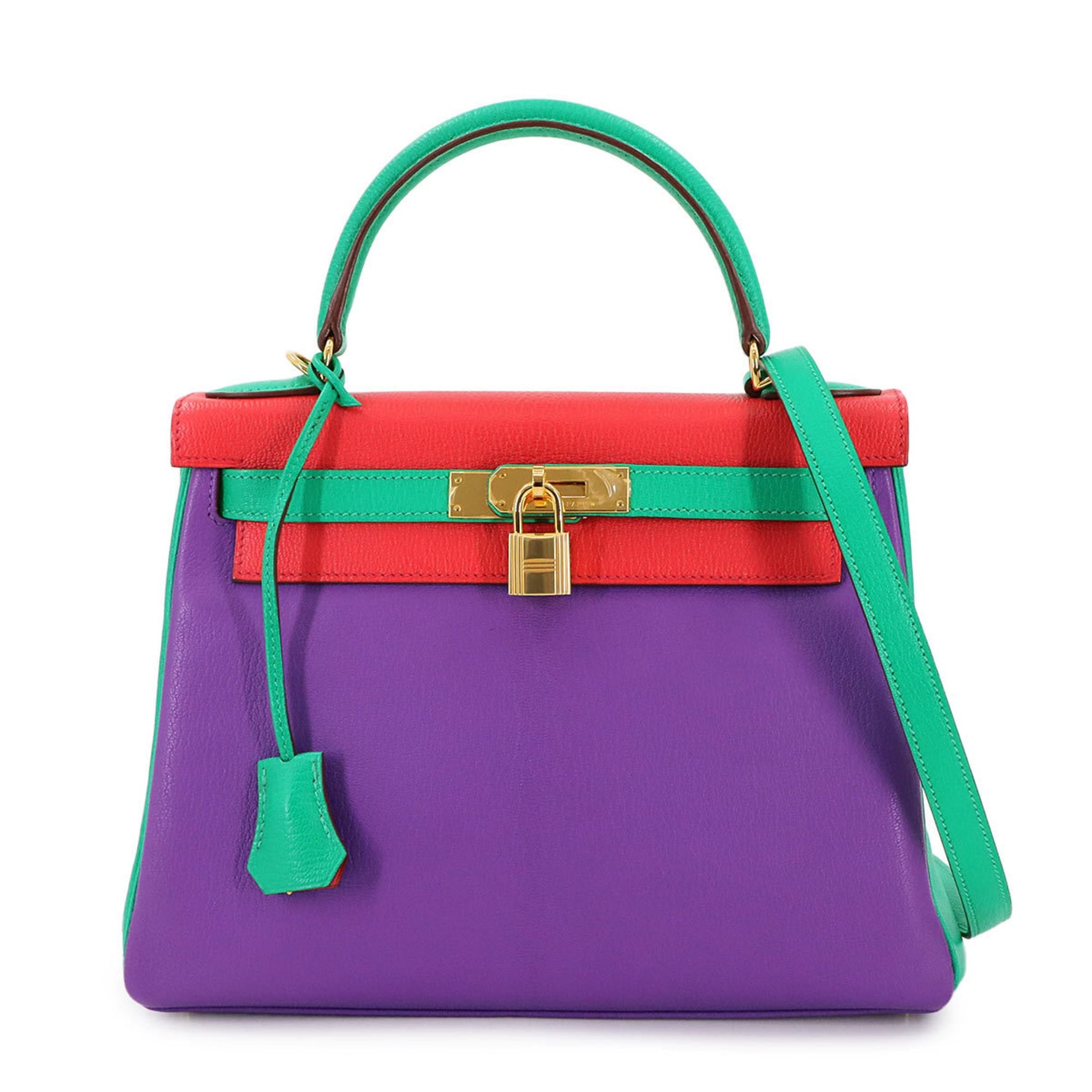 Hermes Hermès Kelly 28 Personal SPO Chevre Palm Bougainvillea Mint Hand/Shoulder Bag with Inner Stitching, R Stamp, Gold Hardware