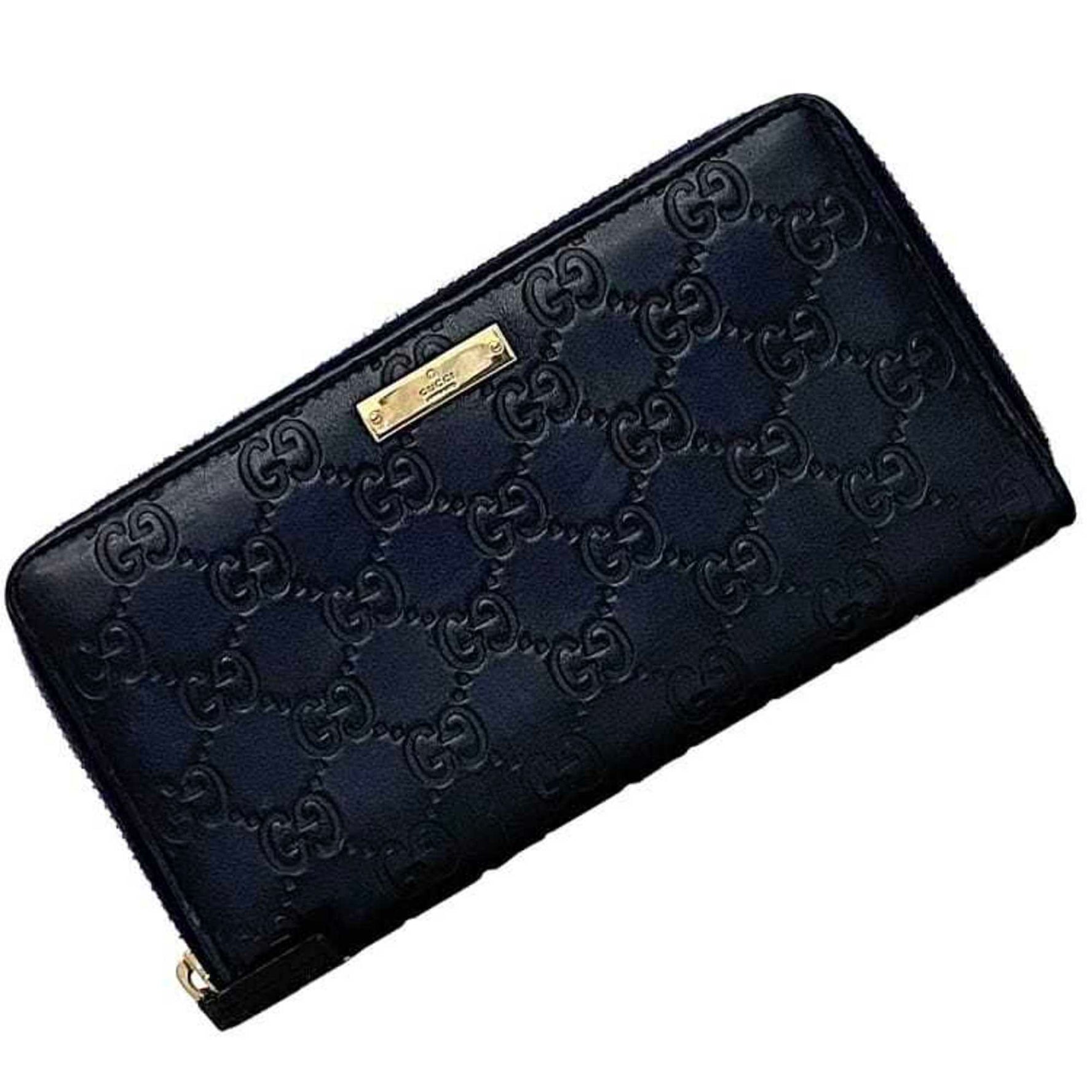 Gucci Round Long Wallet with Shimmering Lines Leather 2067 GG Zip-Around Embossing