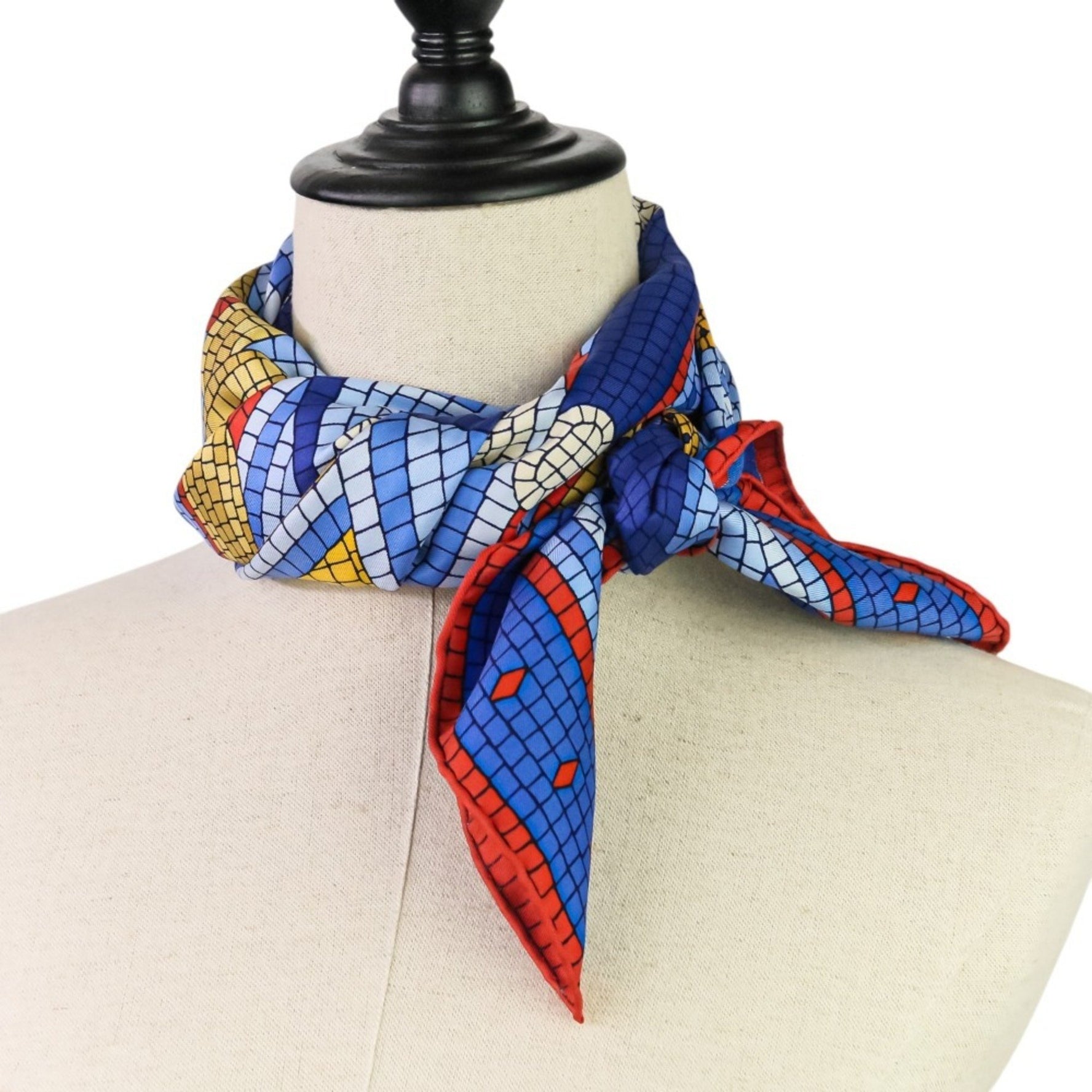 HERMES Carré 90 CAVE FELEM Cat-Watching Large Scarf/Muffler Blue Women's