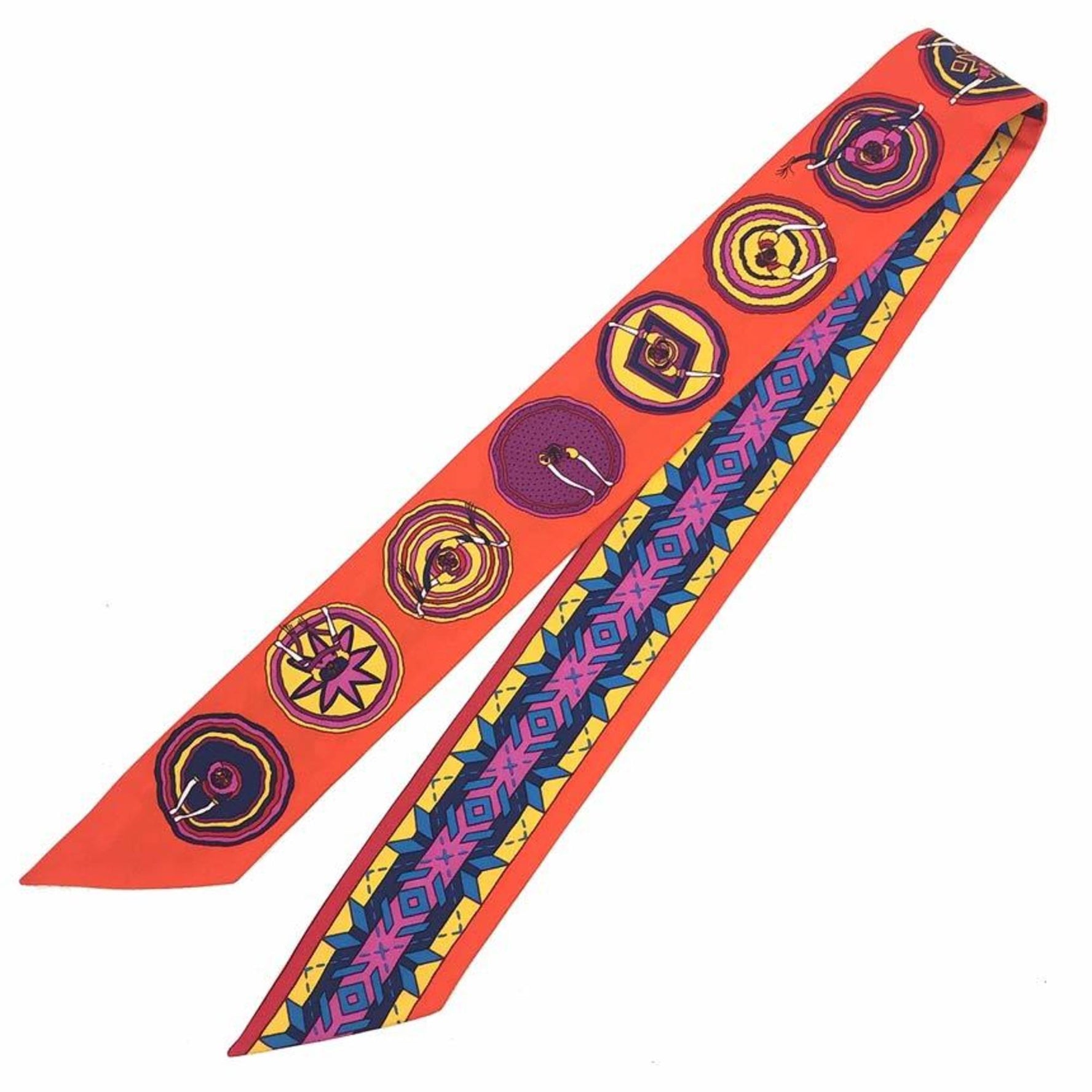 HERMES Twilly Scarf Muffler Balles du mexique Beautiful Mexico Mexican Dance 100% Silk