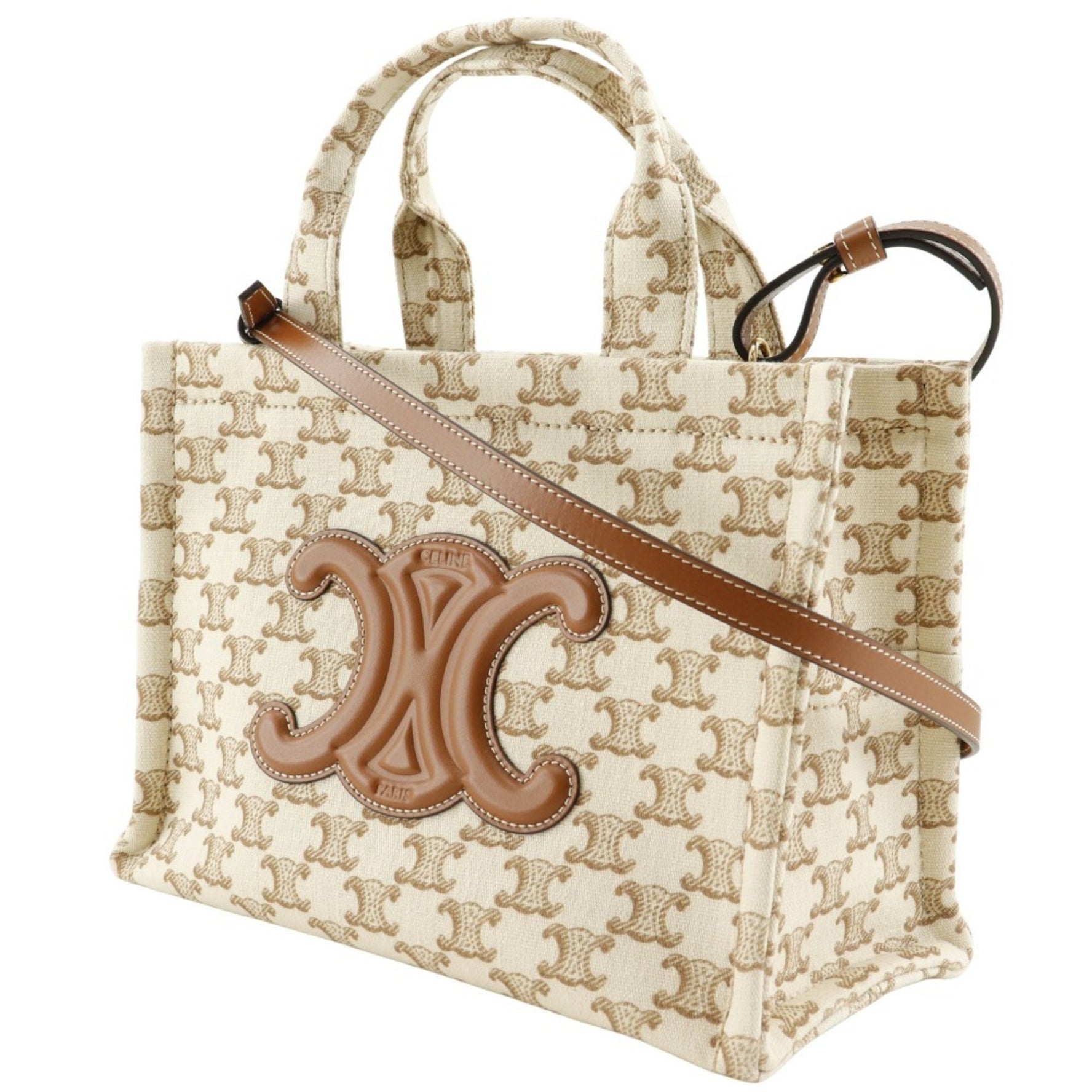 CELINE Triomphe Small Hippo Thais Handbag Shoulder 2EZ6 01BC Canvas Beige 2way A5 Women's