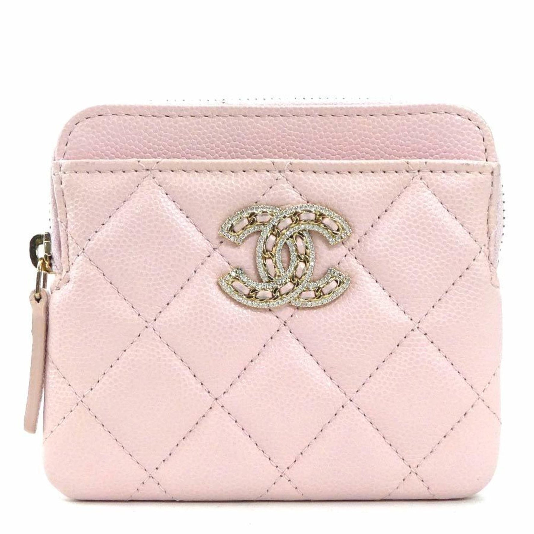 CHANEL Wallet/Coin Case Chanel 19 Zip Caviar Skin Leather Light Pink Women's 90000g