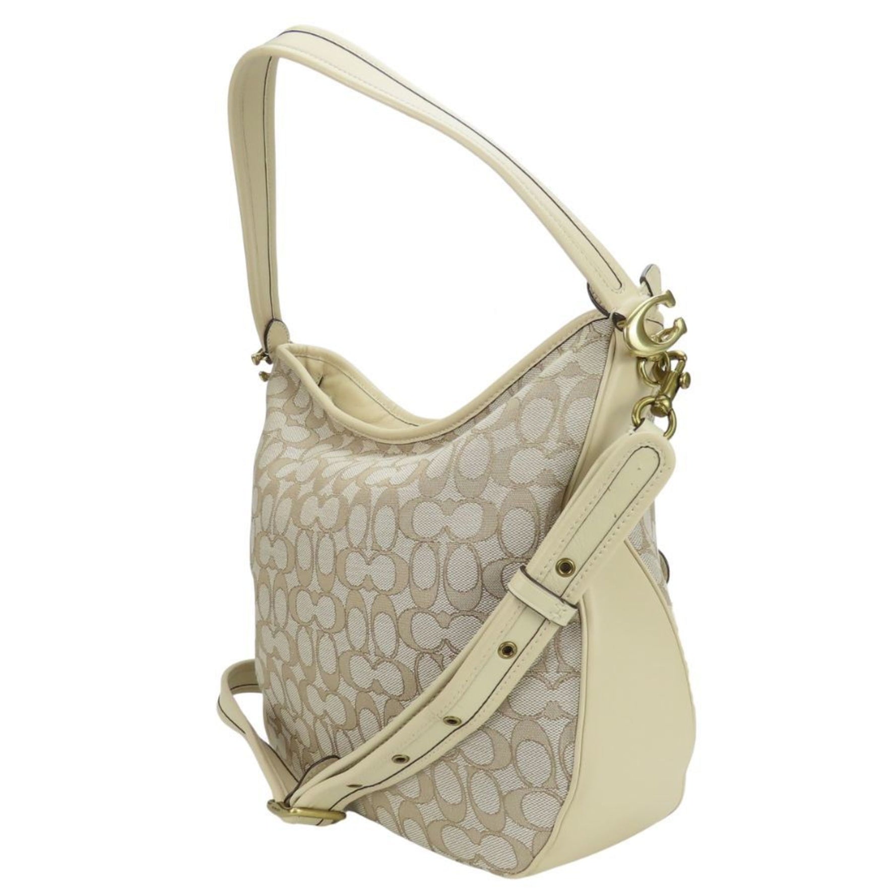 Coach Shoulder Bag Soft Tabby Hobo Signature Leather Canvas Ivory Beige