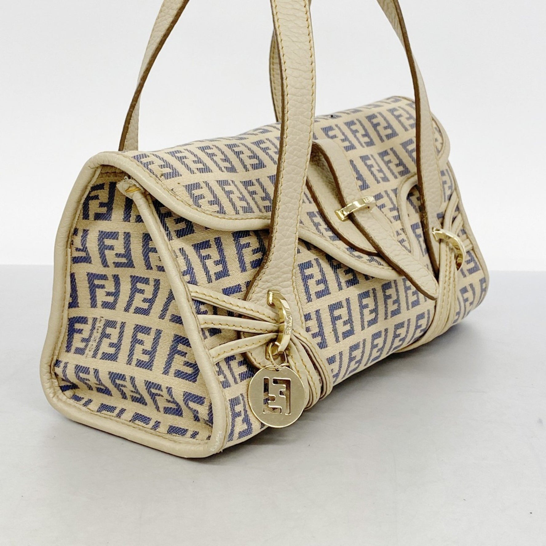 Fendi Zucchino handbag in nylon canvas, beige, blue, and champagne