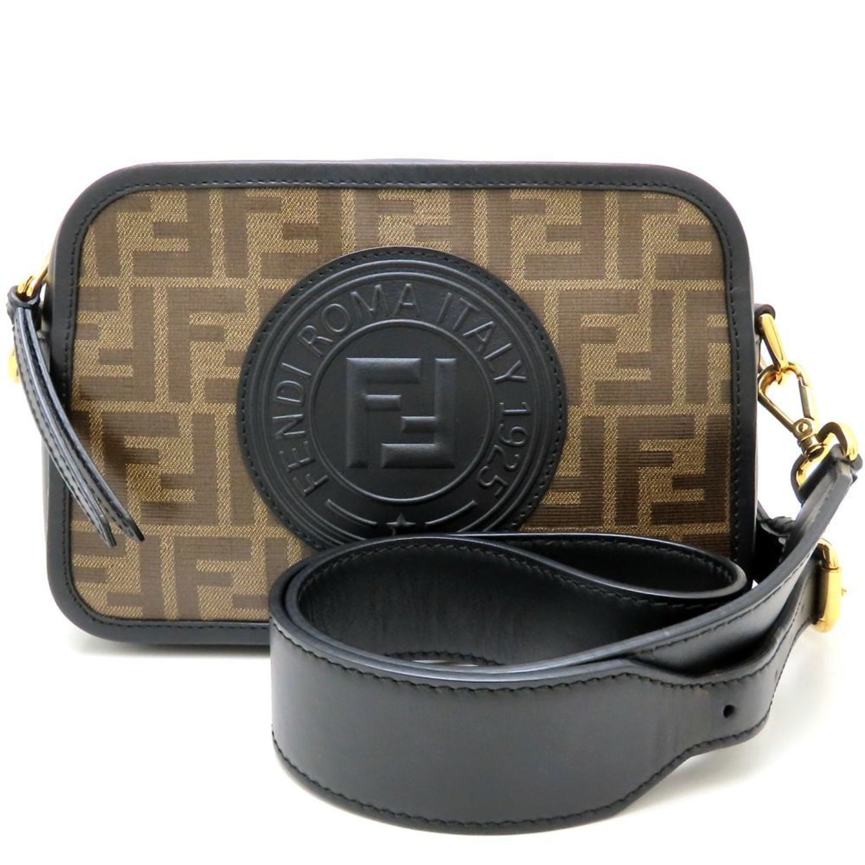 FENDI Camzucca 8BT287 Shoulder Bag Coated Canvas x Leather Brown Black