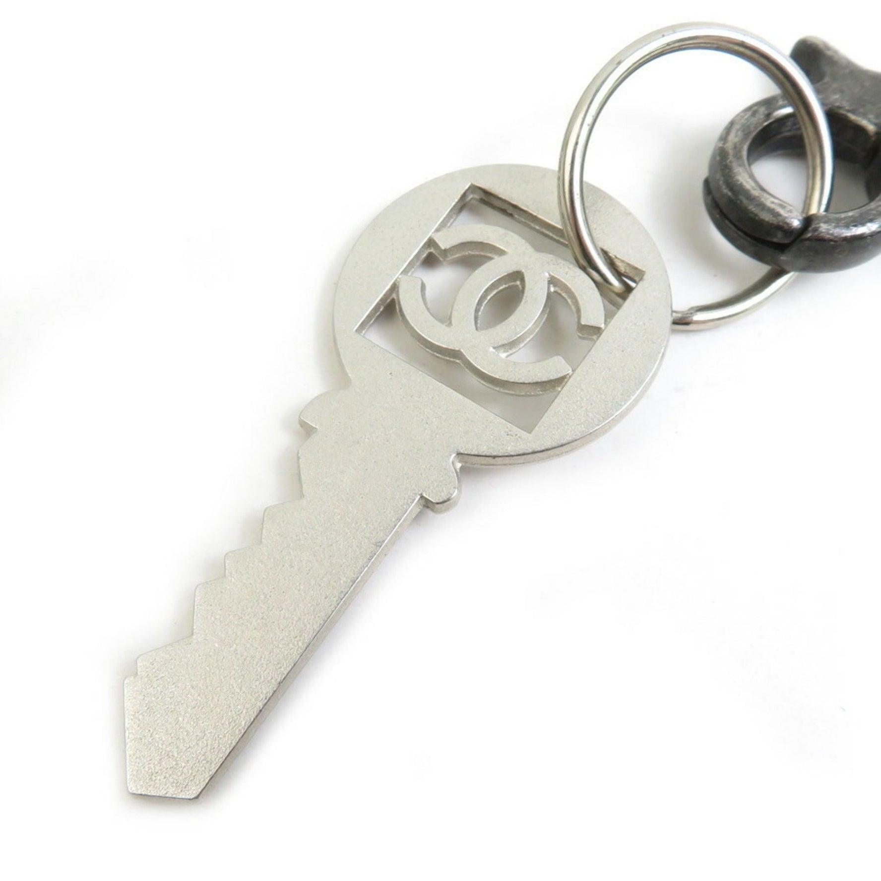 CHANEL Coco Mark Neck Strap, Coated Canvas, Metal, Blue, Orange, Silver