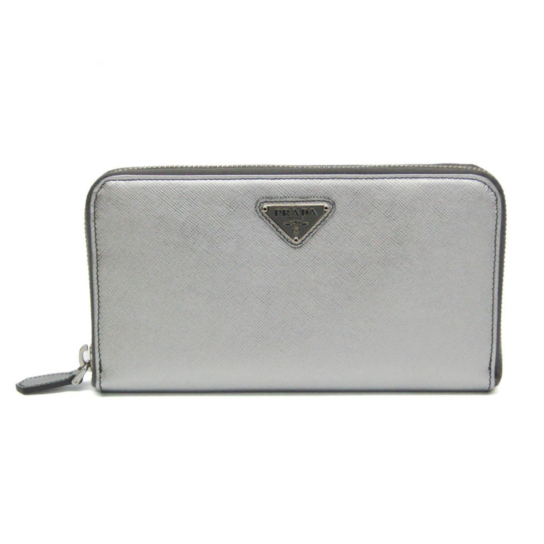 Prada Saffiano ORO 1M0506 Men,Women Leather Long Wallet (bi-fold) Silver