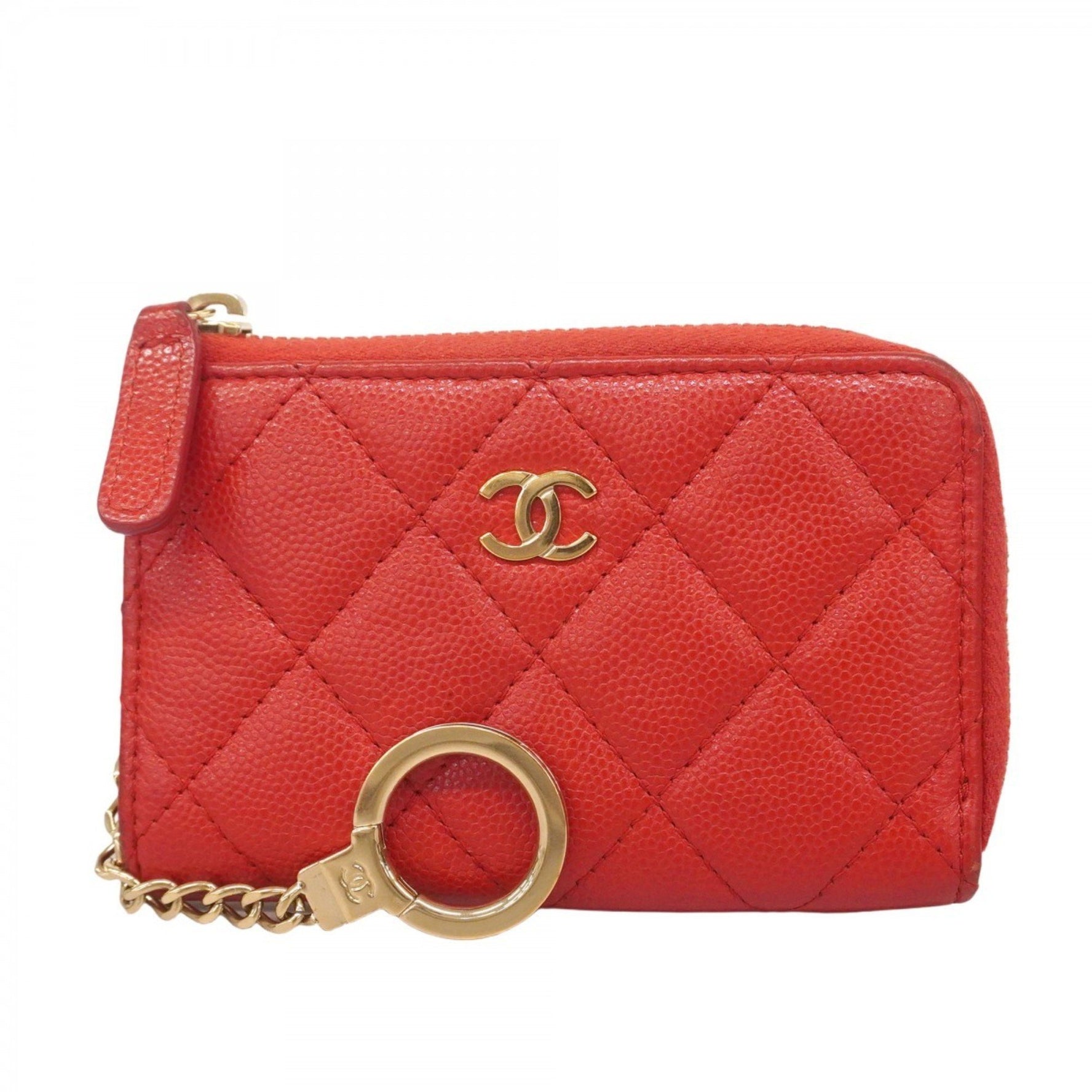 Chanel Matelasse Wallet/Coin Case in Caviar Leather, Red Champagne