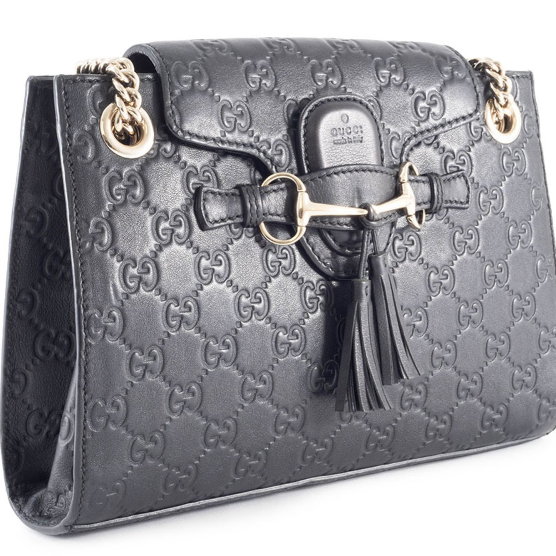 Gucci Emily Guccissima Shoulder Bag in Leather with Horsebit Tassel Detail.