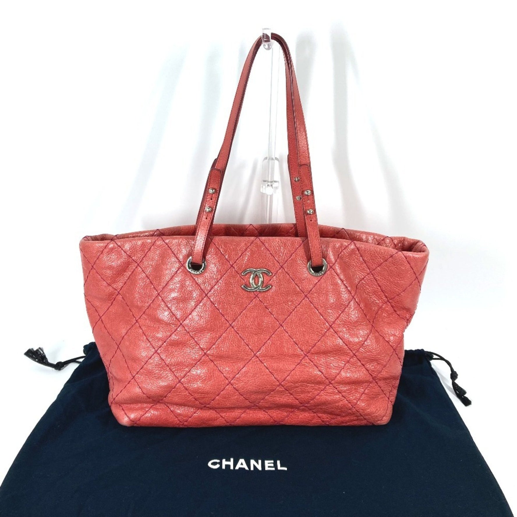 CHANEL Quilted CC Coco Mark On The Road Tote Bag Shoulder Caviar Skin Women's Pink